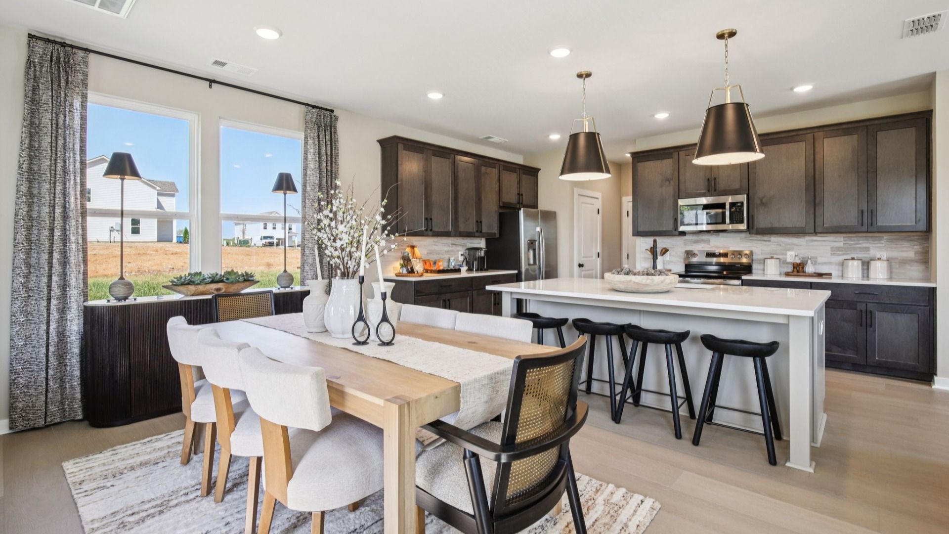Dining area with view of kitchen