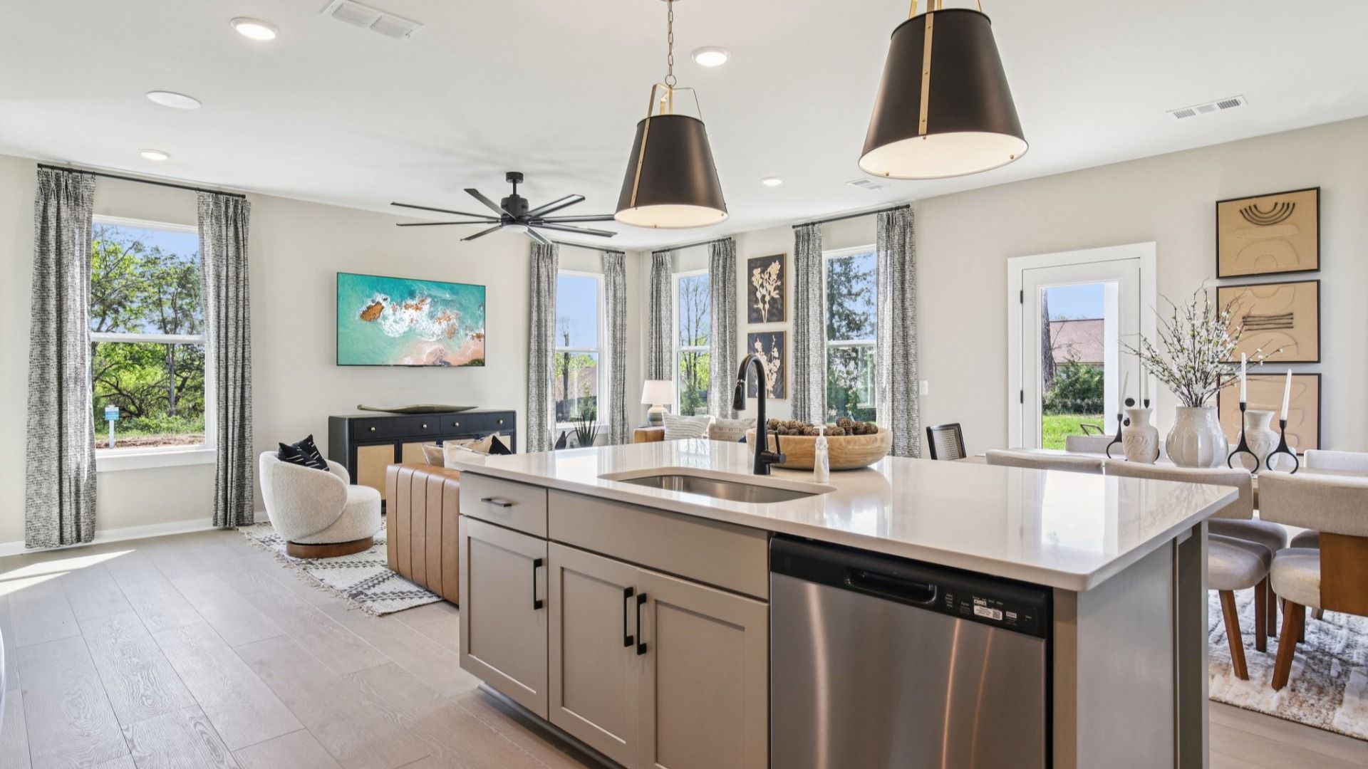View of kitchen and gathering room