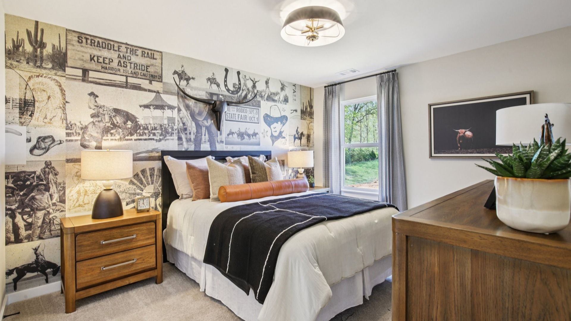 Bedroom with carpet and window