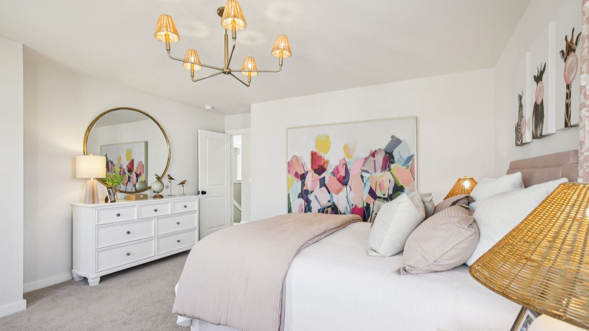 Bedroom with carpet and windows
