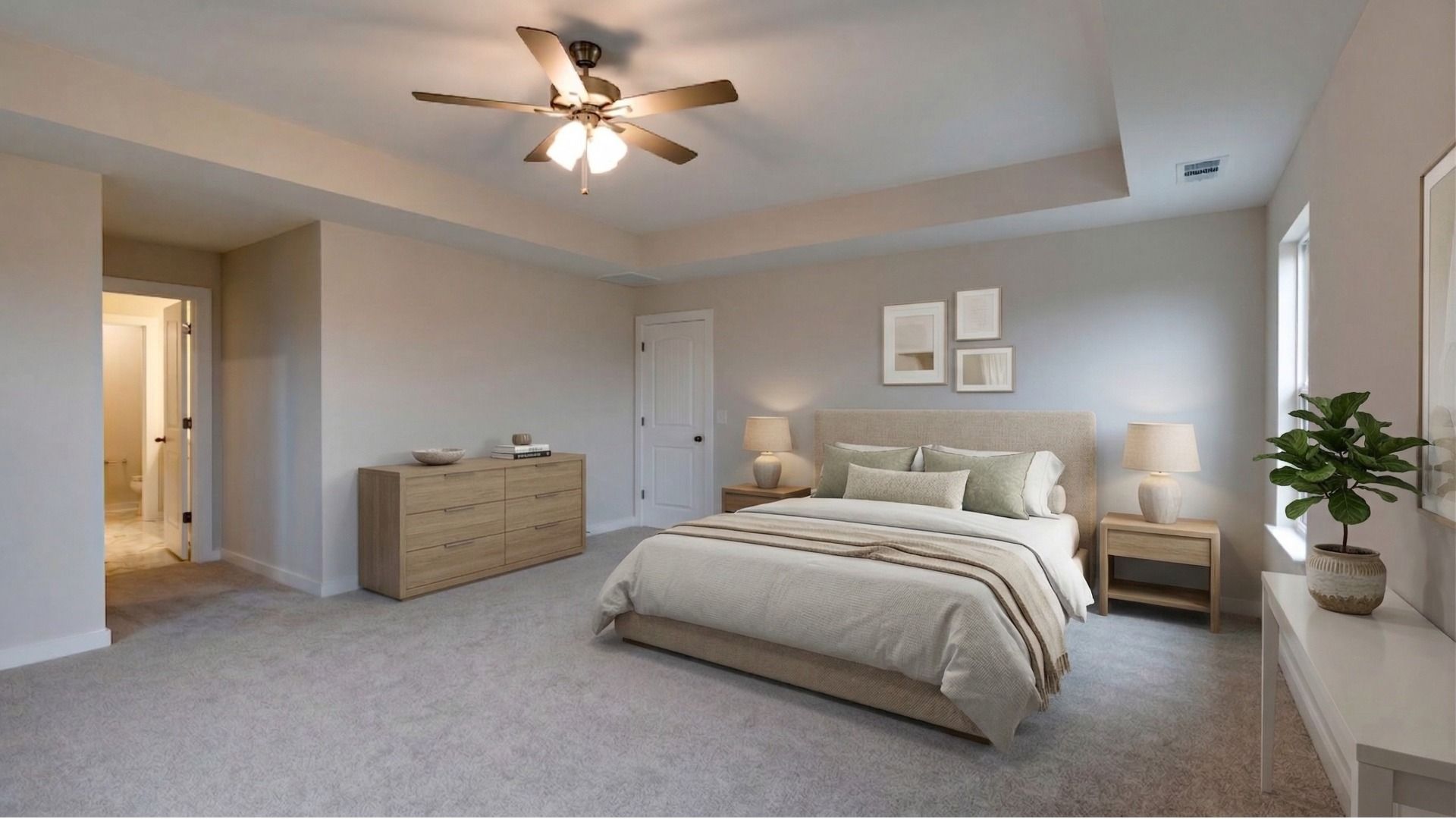 Virtually staged Primary Bedroom with tray ceiling option