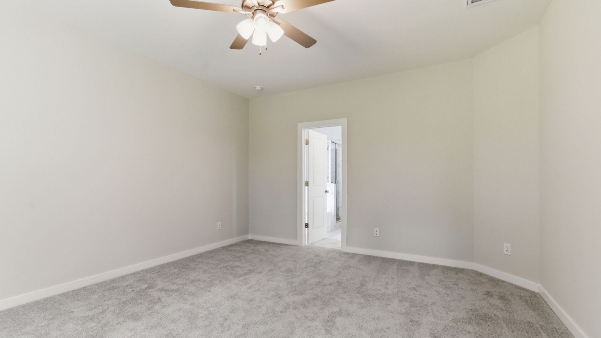 Bedroom with carpet and ceiling fan