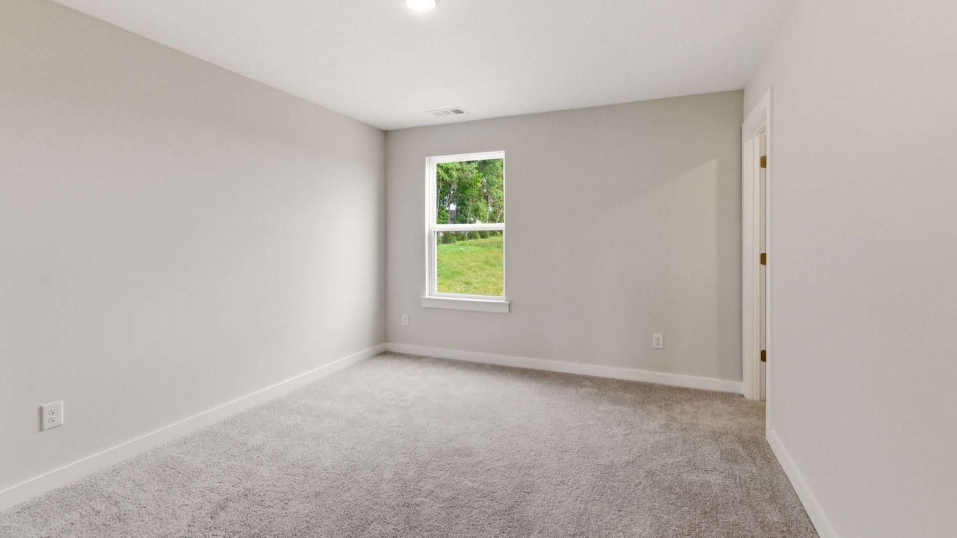 Bedroom with carpet and window