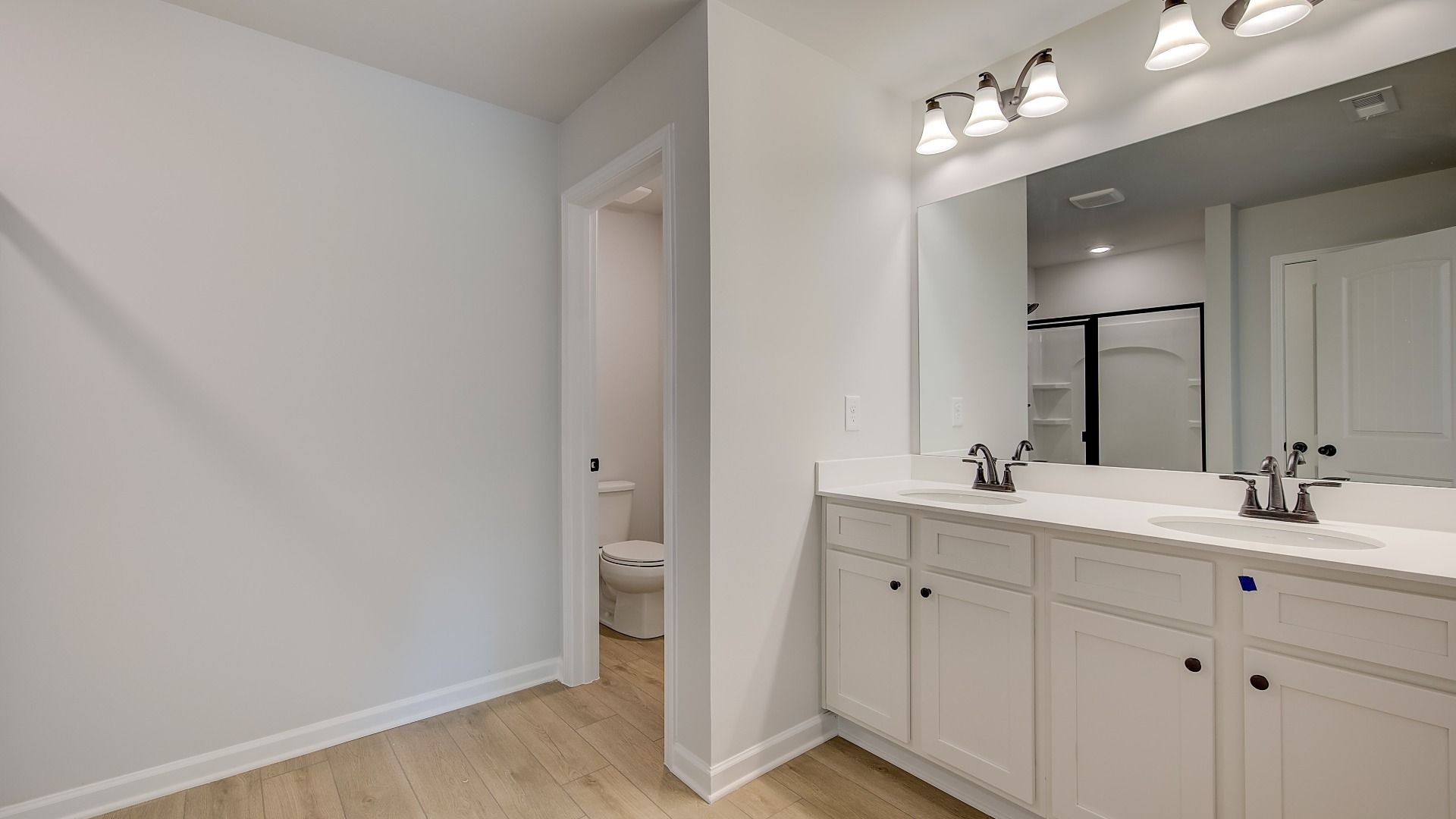 Bathroom with dual vanity and dedicated water room