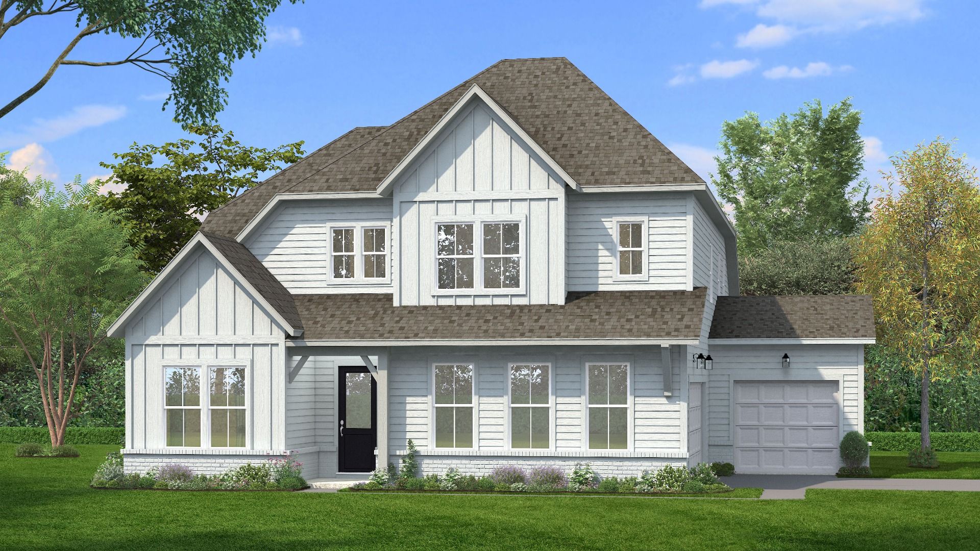 Laurent II Elevation with Side-Entry 3-car garage and brick water table