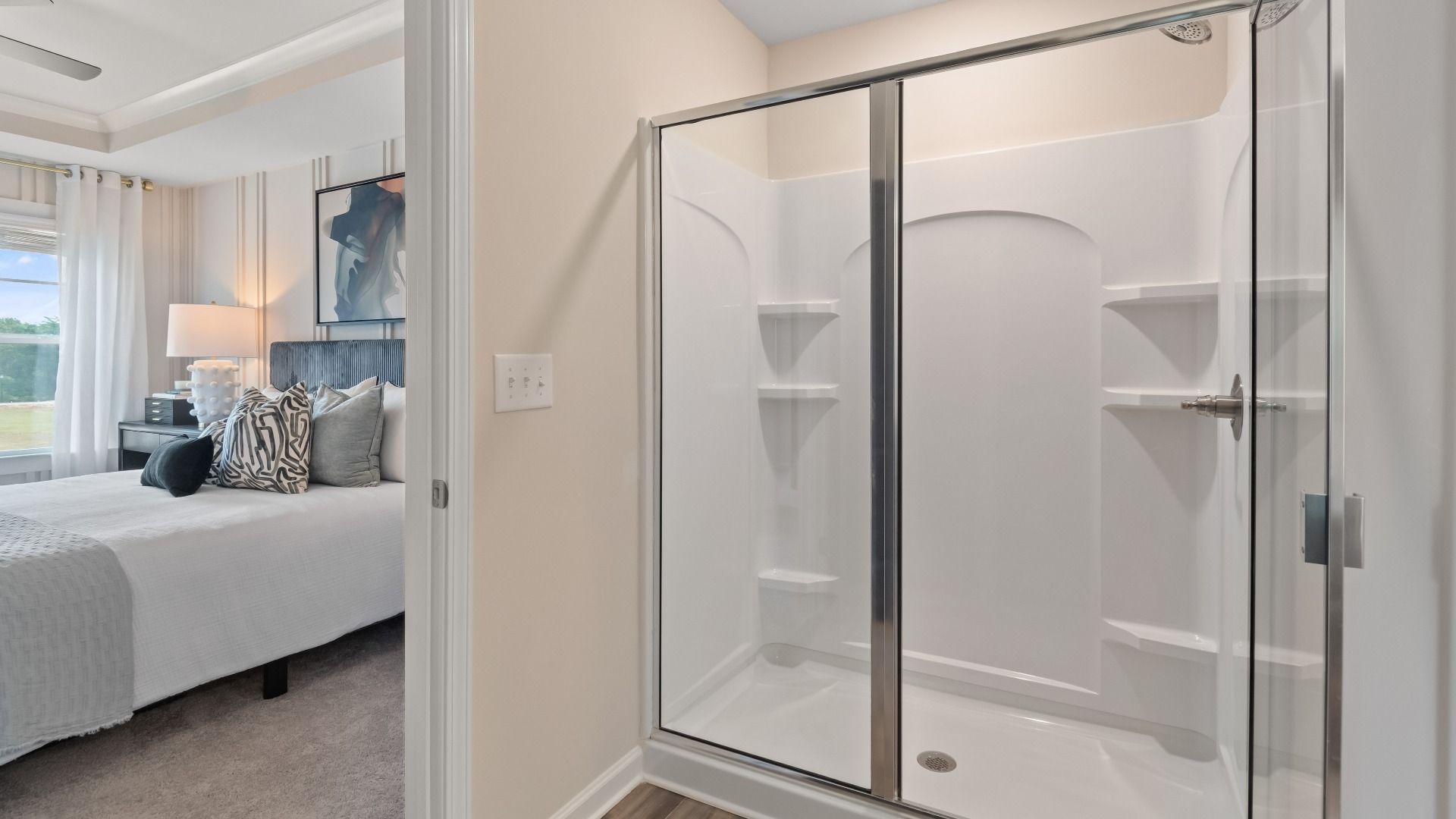 Bathroom with glass enclosed shower