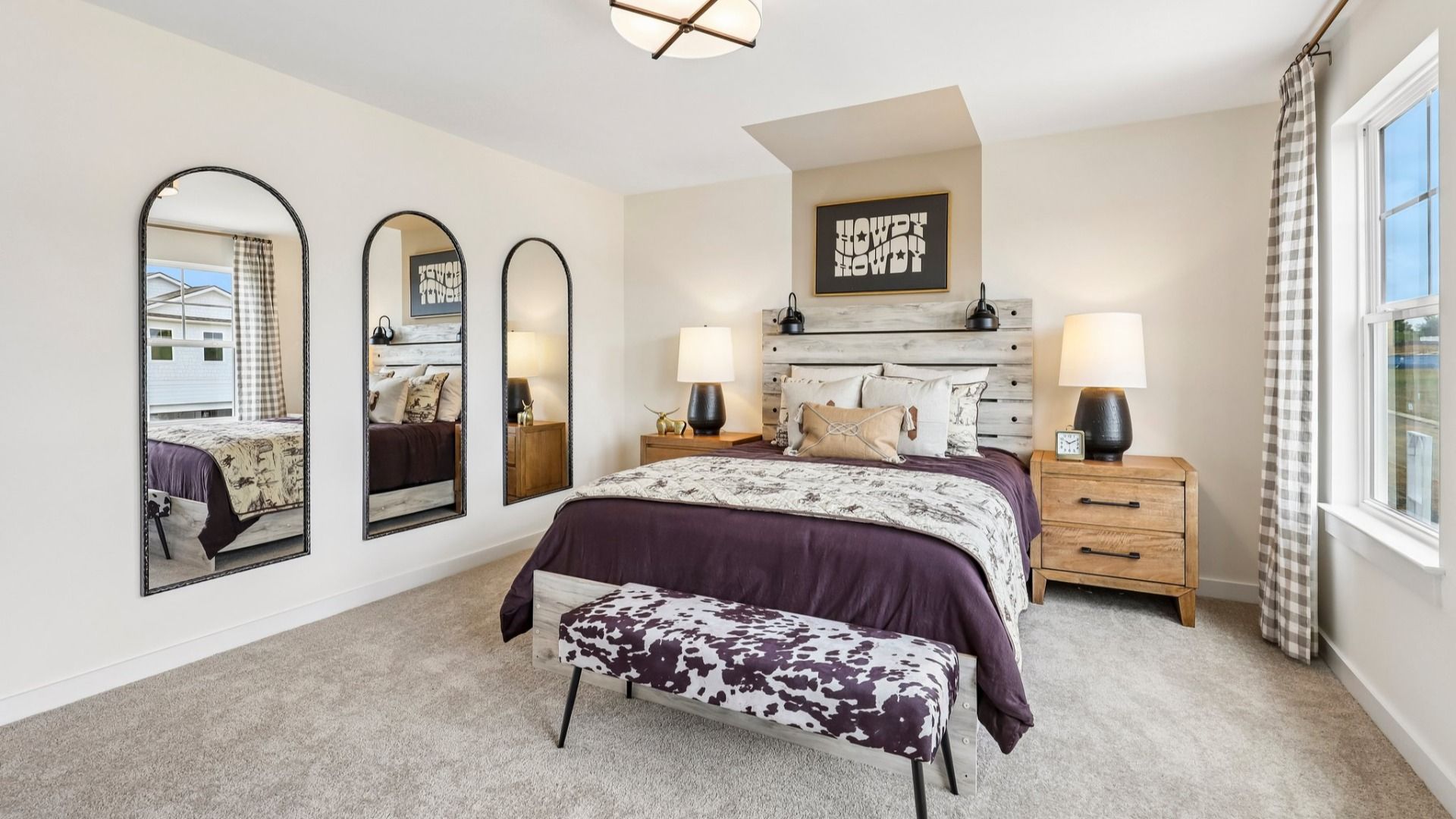 Secondary bedroom with carpet, closet, and window