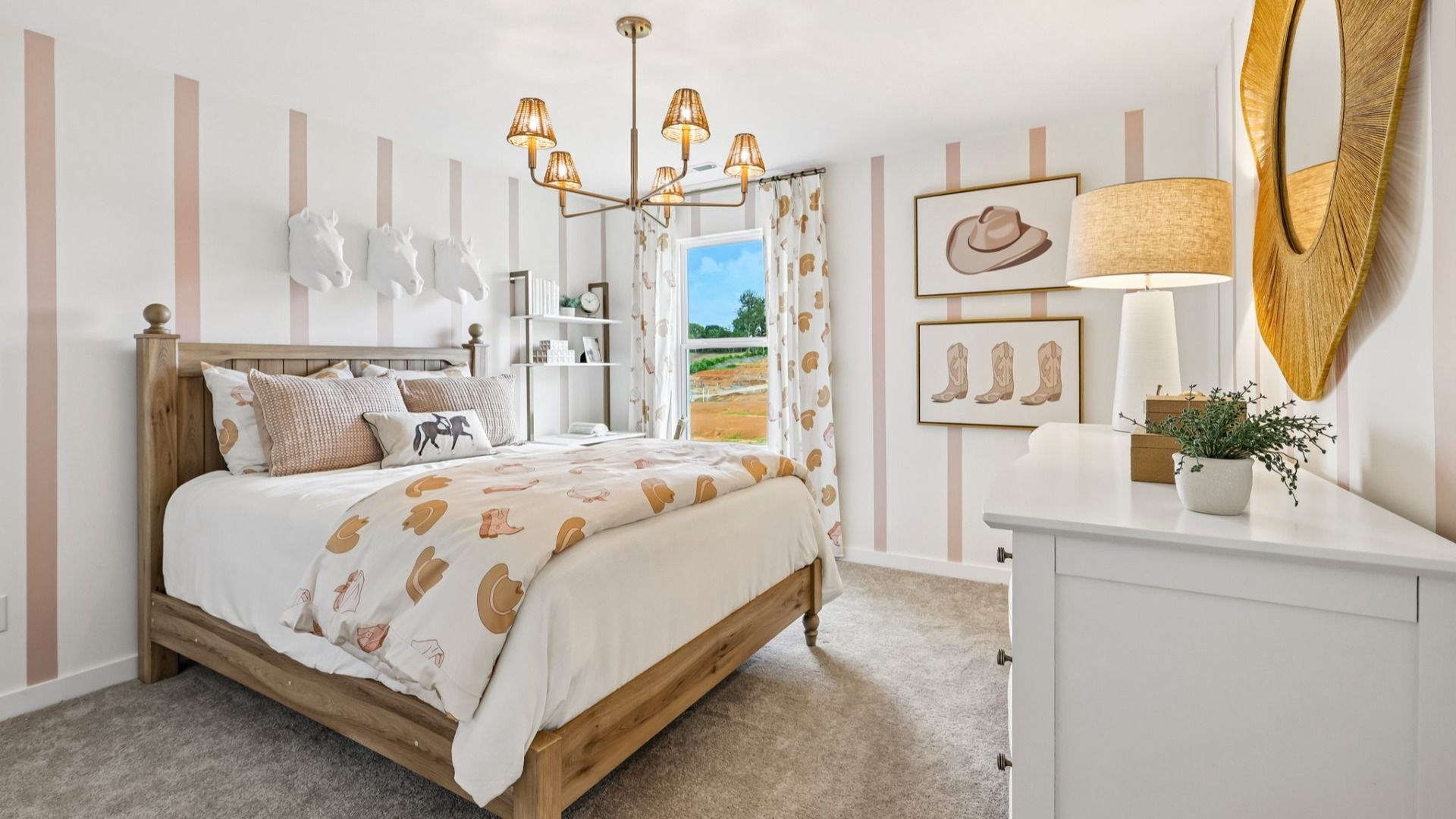 Secondary bedroom with carpet, closet, and window