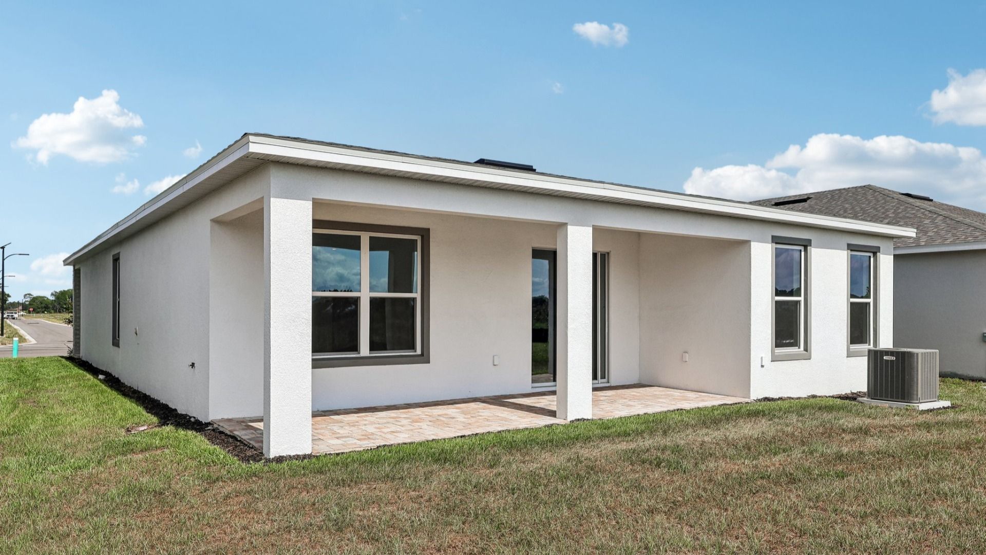 Acaica Floor Plan Rear Modern Elevation with Lanai at Lakeside at Satilla New Homes in St. Cloud