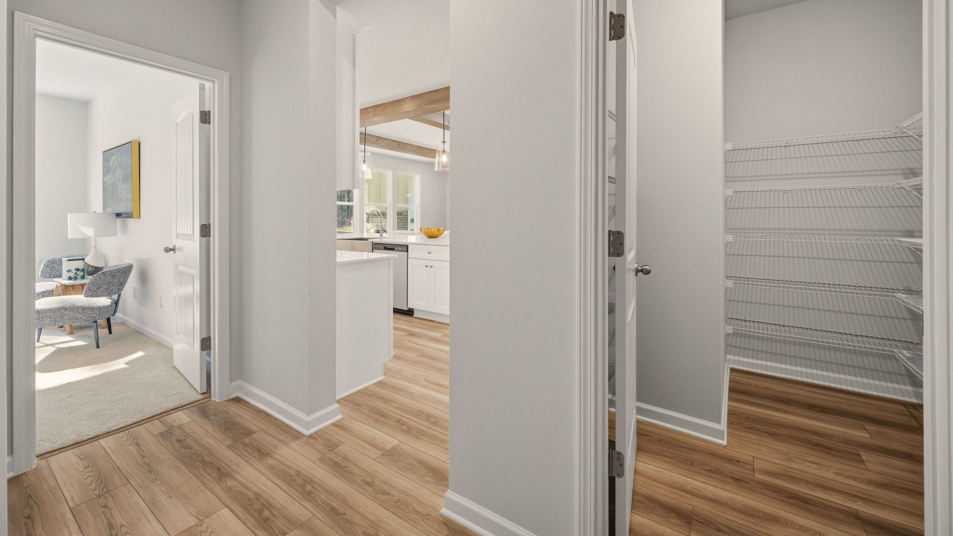 View of pantry, kitchen, and office