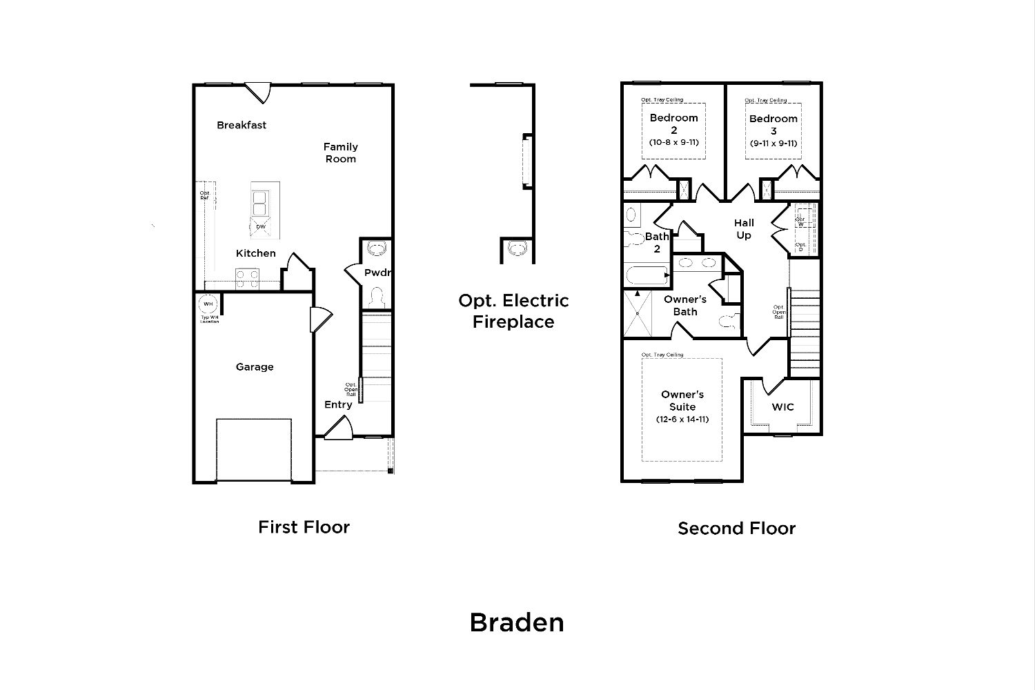First and second floor layout of the Braden Townhome