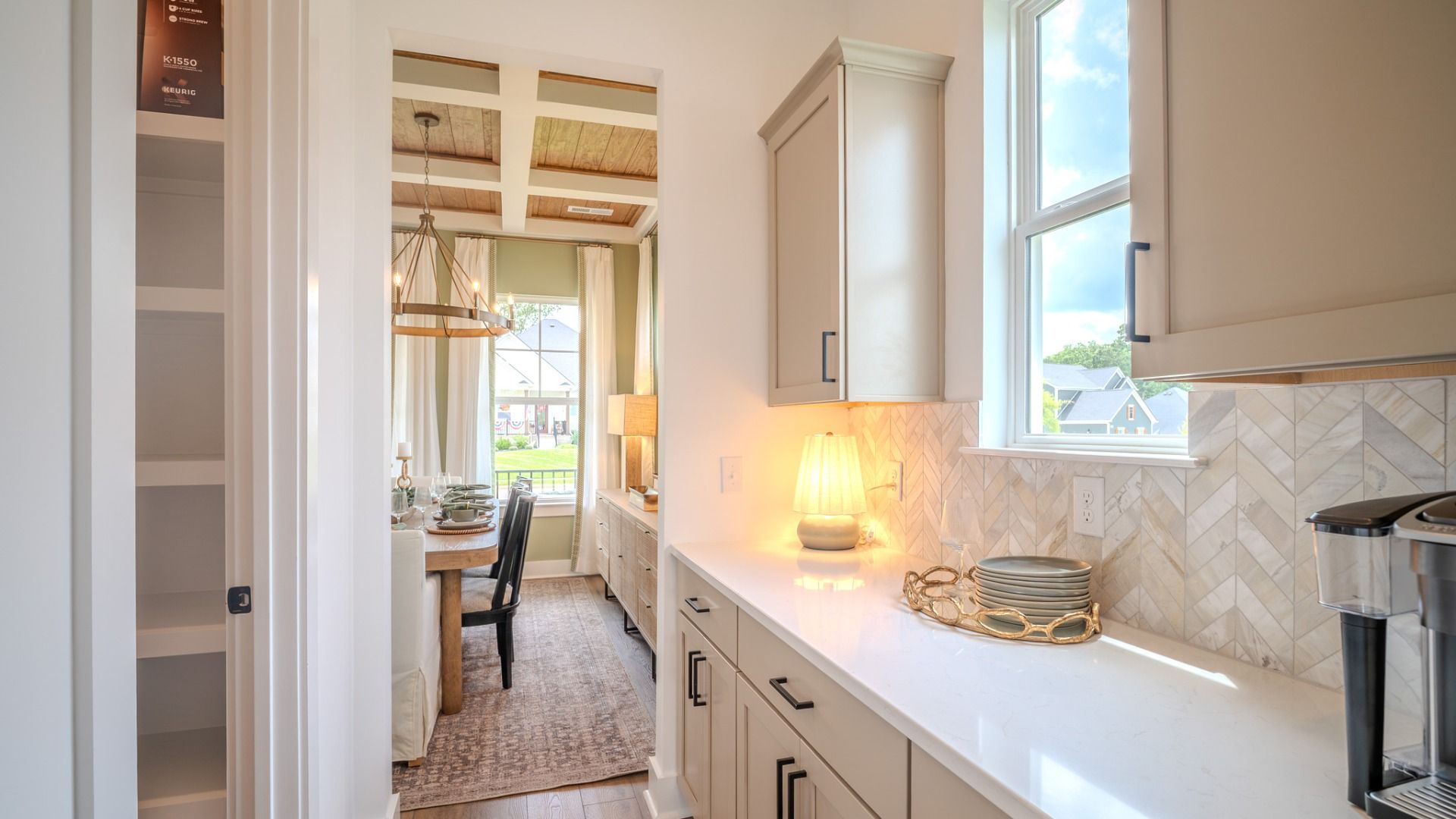 Kitchen area with access to dining room