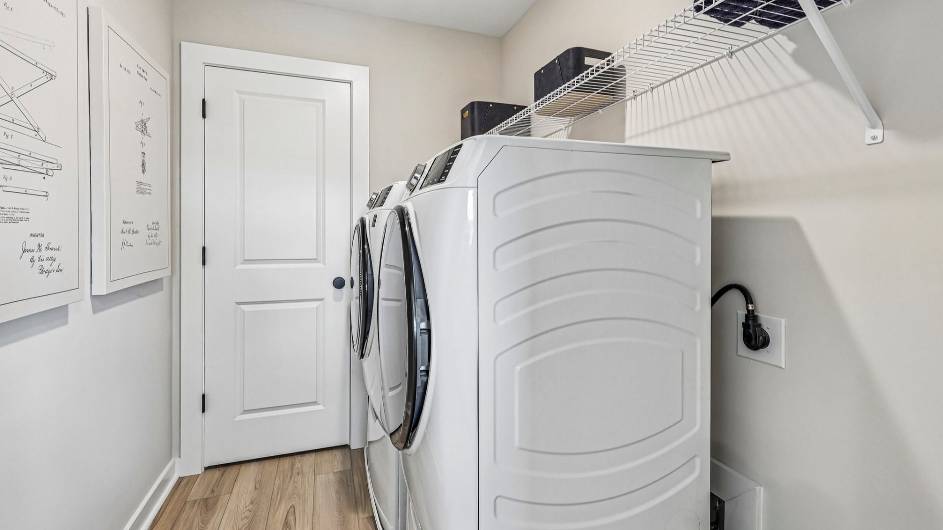 Dedicated laundry room with ventilated shelf
