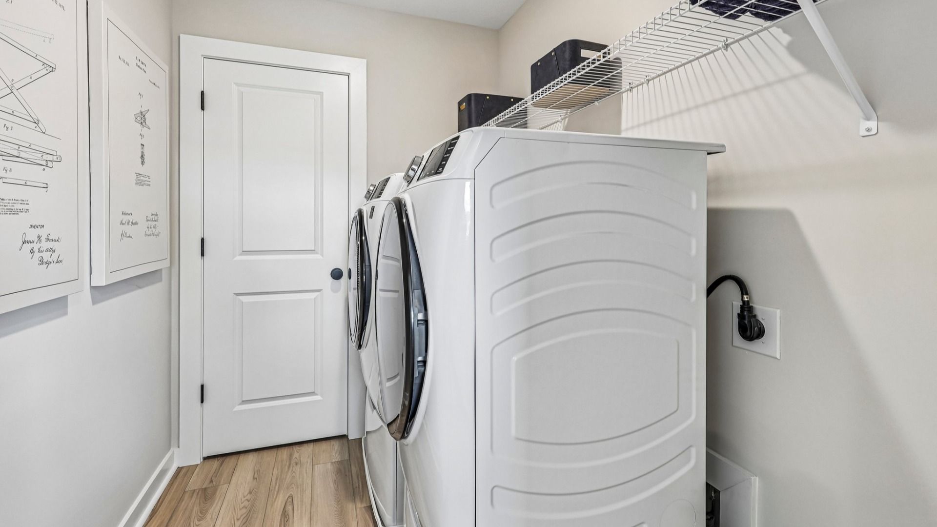 Dedicated laundry room with ventilated shelf