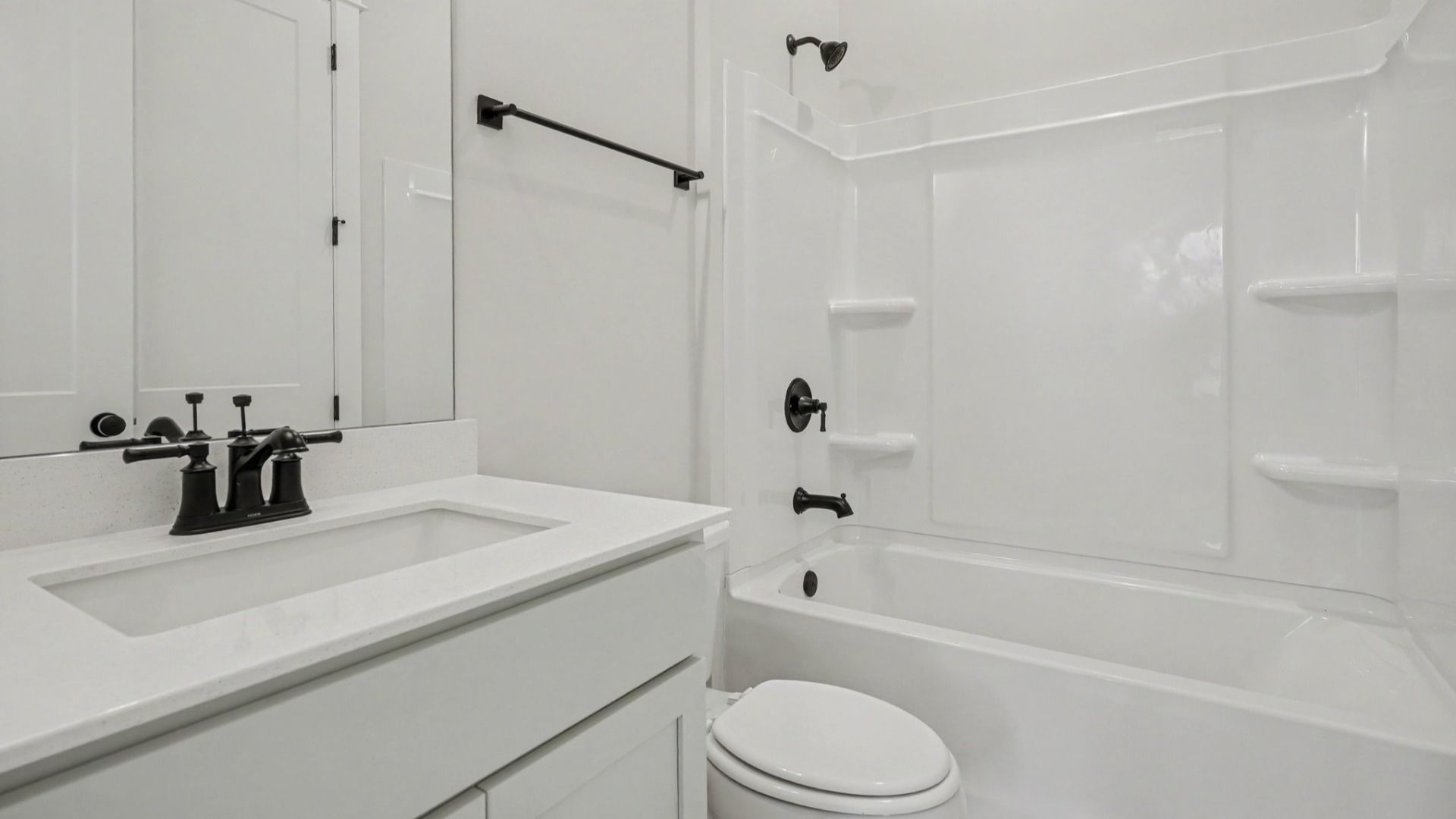 Secondary bathroom with single vanity