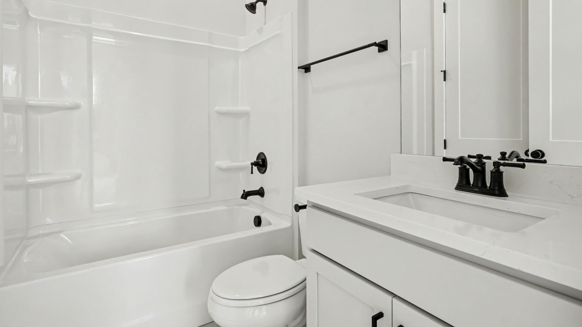 Secondary bathroom with single vanity