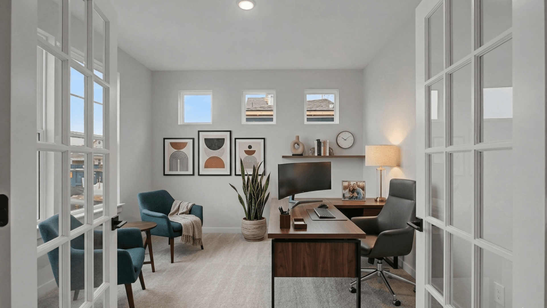 Virtually Staged Home Office with desk and seating