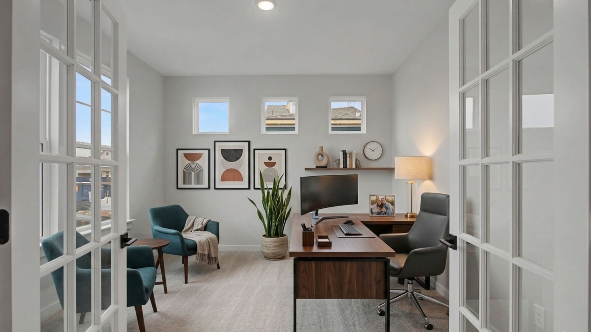 Virtually Staged Home Office with desk and seating