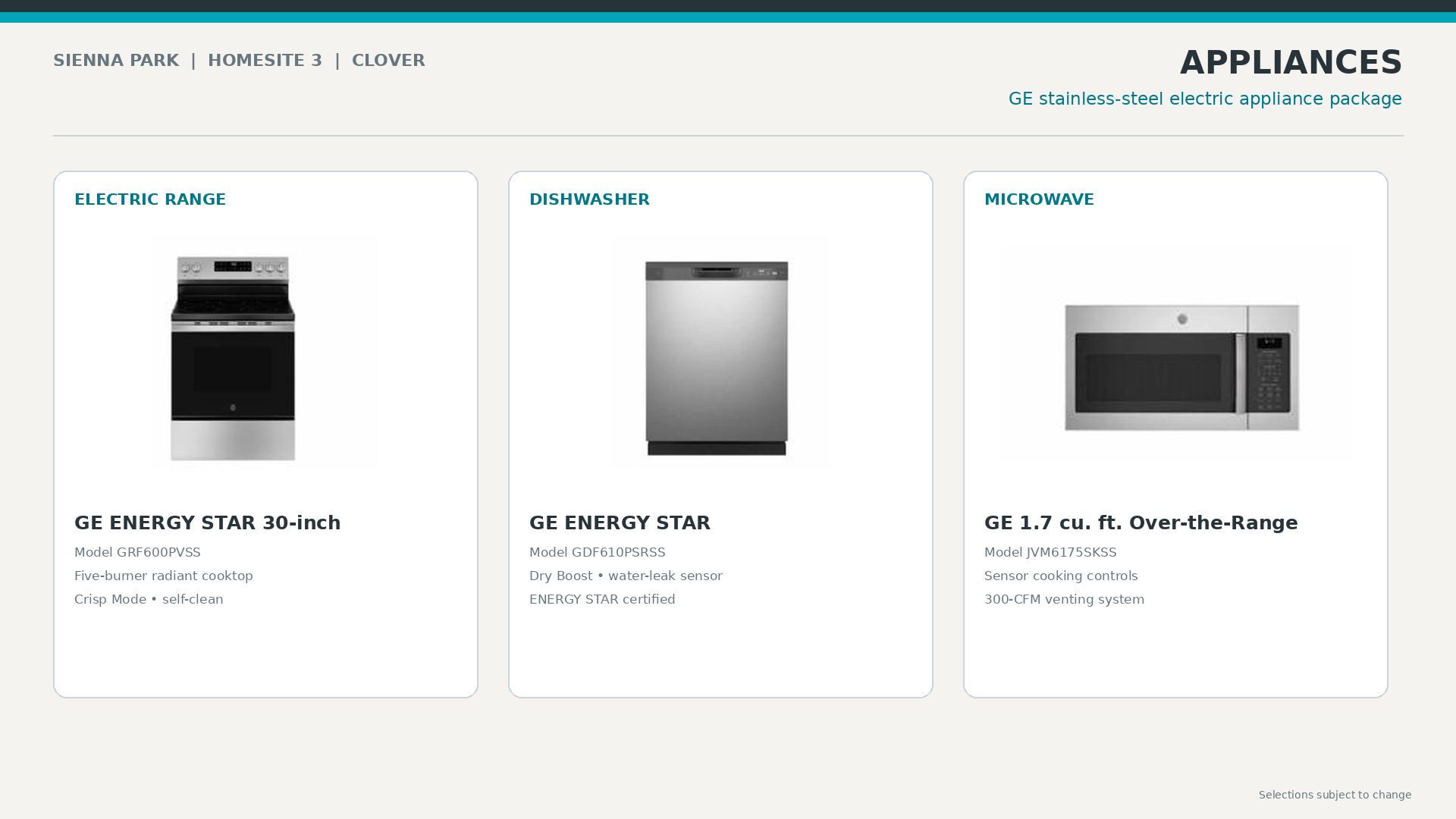 Sienna Park 1372 S 216th Ave, Buckeye AZ, Clover Appliance Selections, DRB Homes