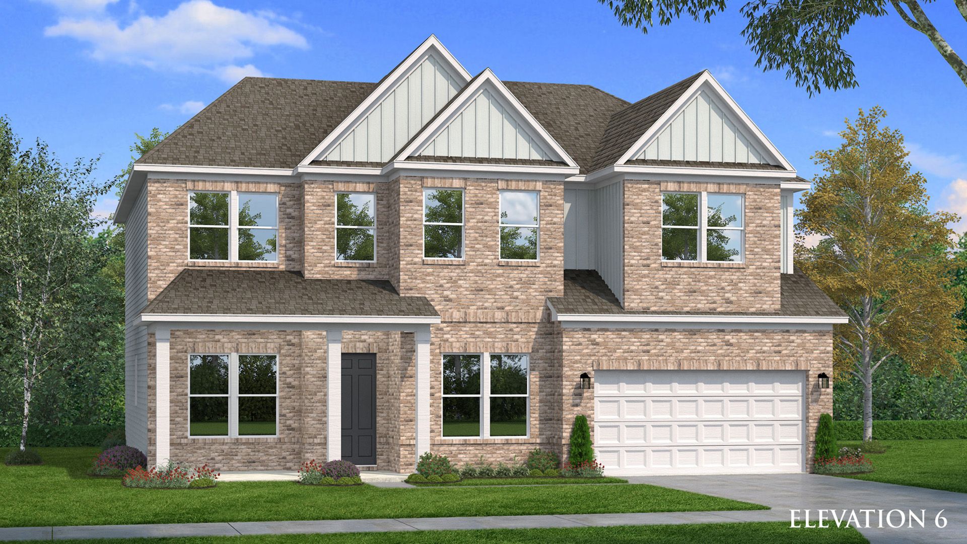 Exterior elevation rendering with light brick and Hardie siding accents