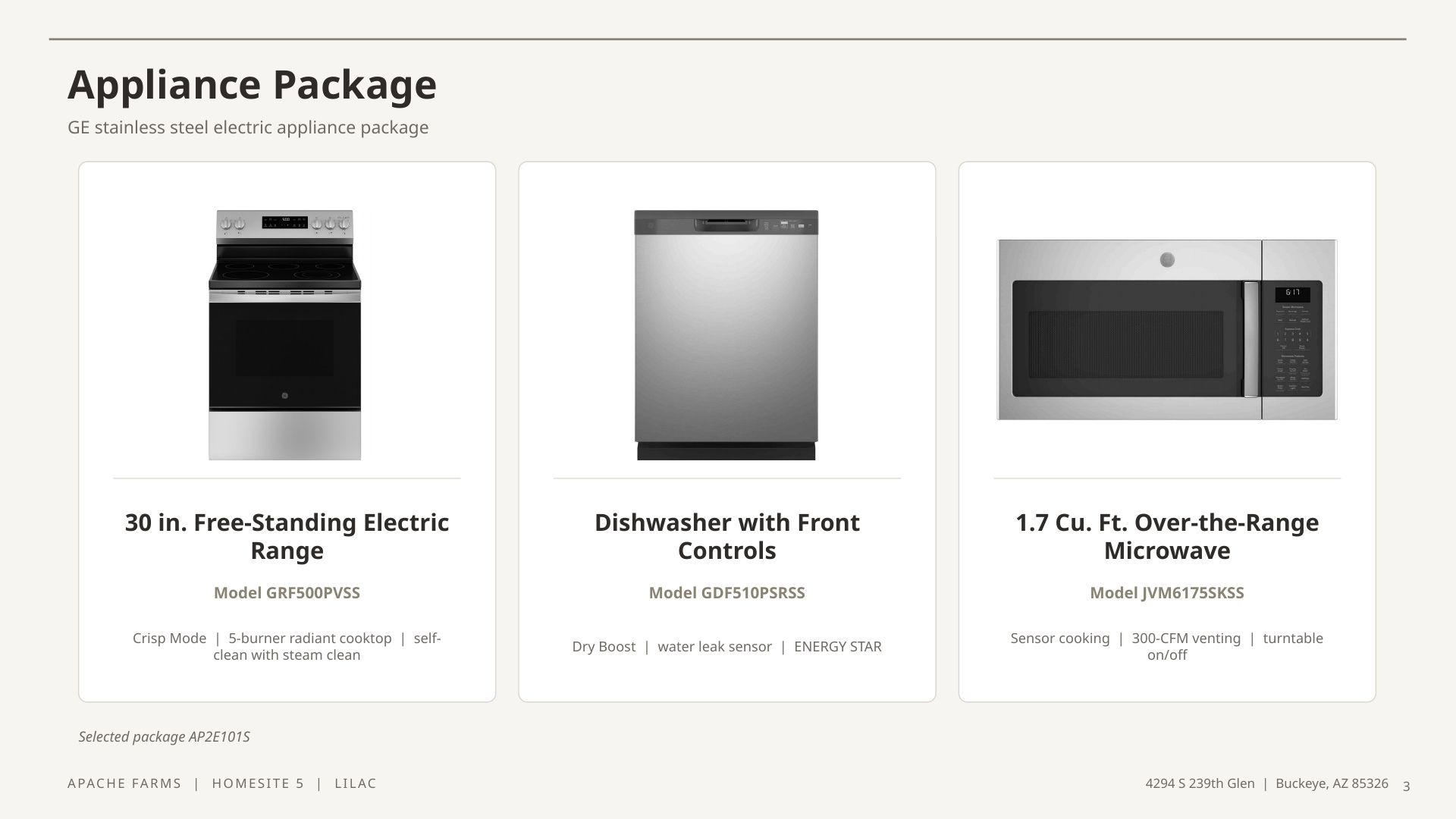 Apache Farms Lot5 GE Stainless Steel Appliance Package, Buckeye AZ, DRB Homes