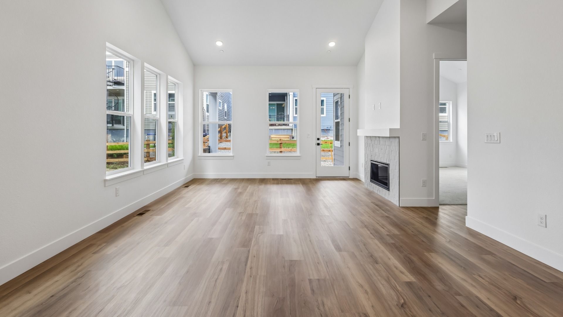 Comfortable living space centered around a welcoming fireplace