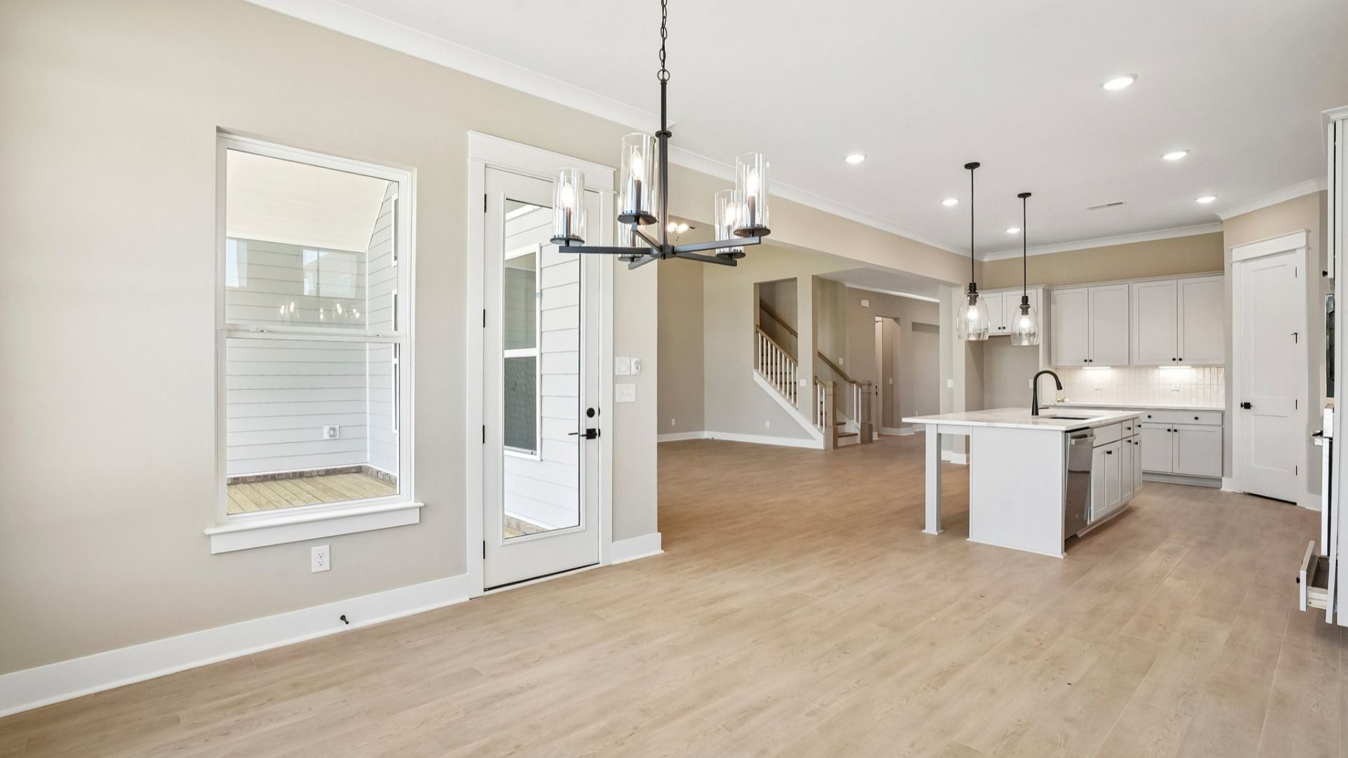 Dining area view of kitchen island and other essentials
