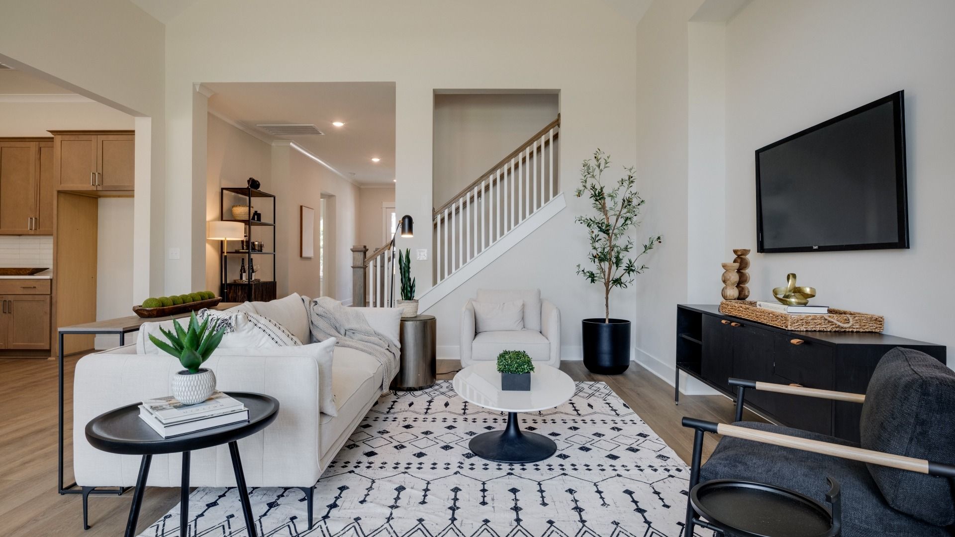 Hard surface flooring with high ceilings for an elevated living area