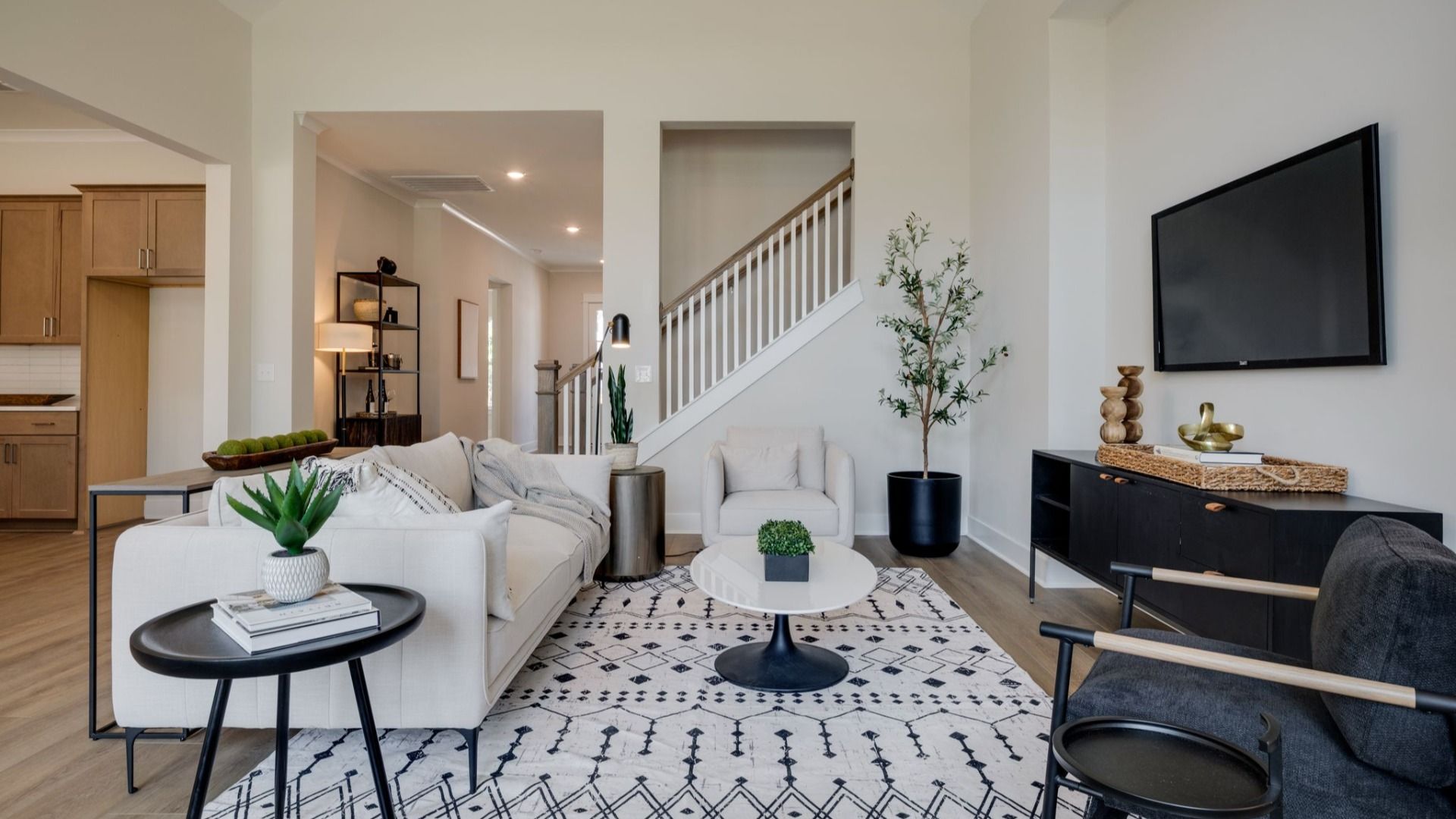 Hard surface flooring with high ceilings for an elevated living area