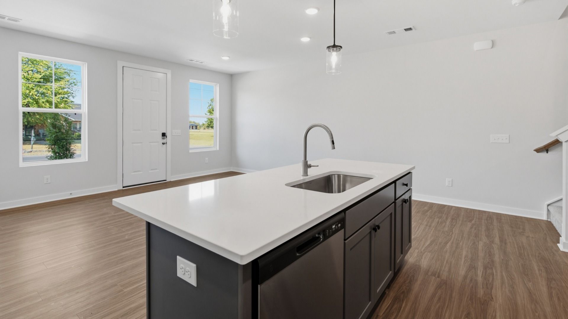 Kitchen with darker wash cabinetry