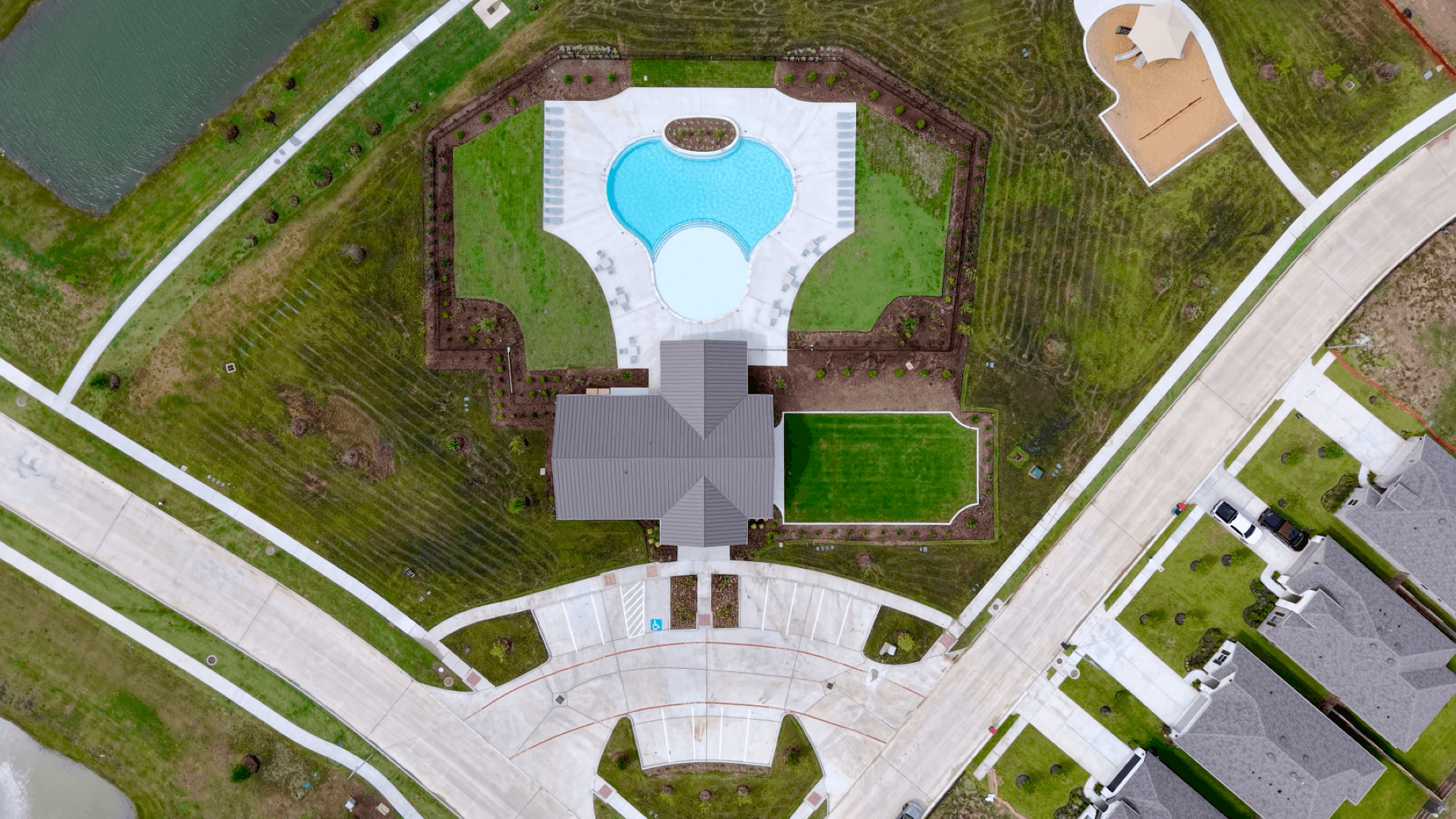 Ariel View of Aldeana Amenity Center in Rosharon, TX