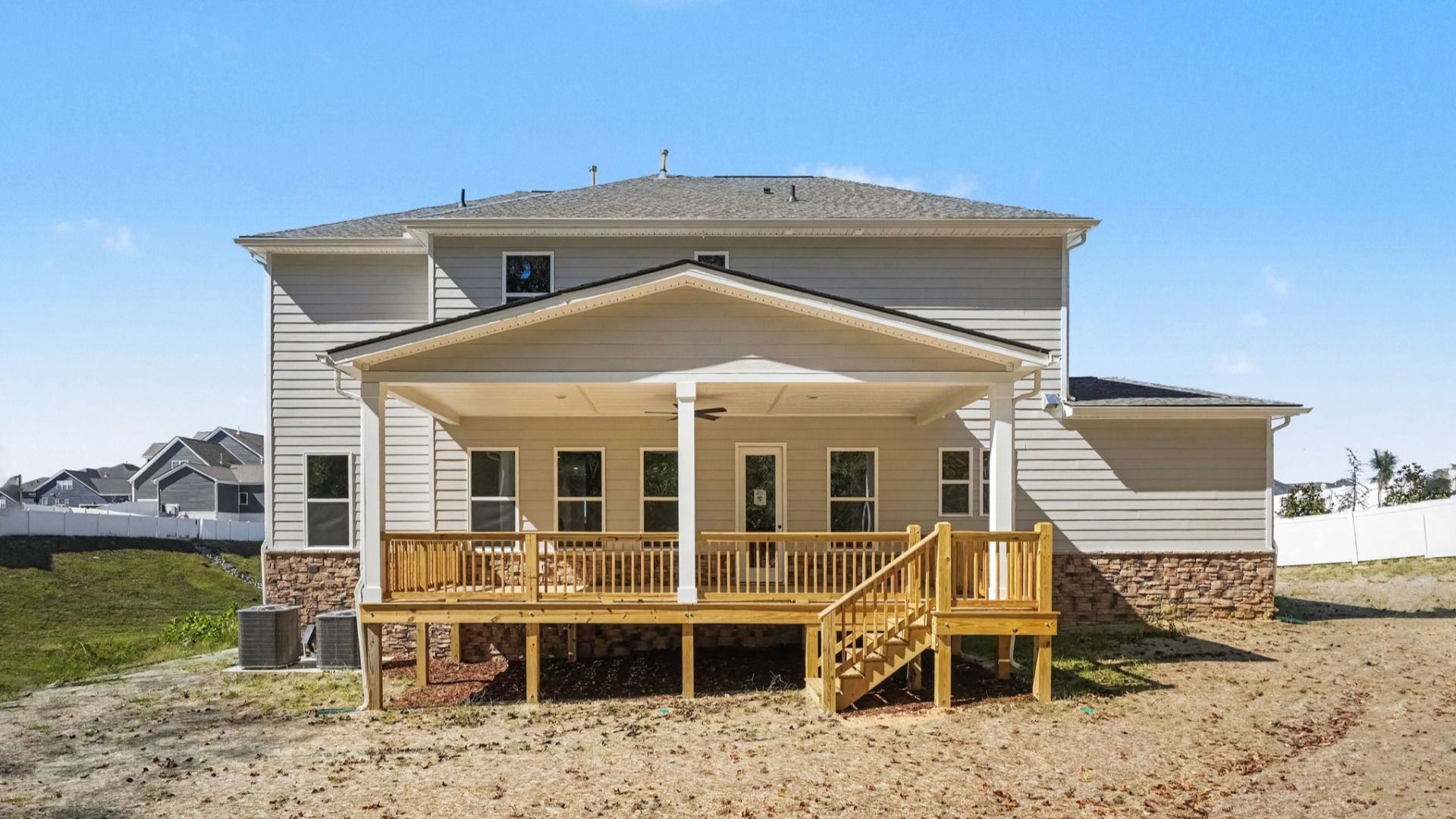 Rear exterior of Solace II plan with back porch