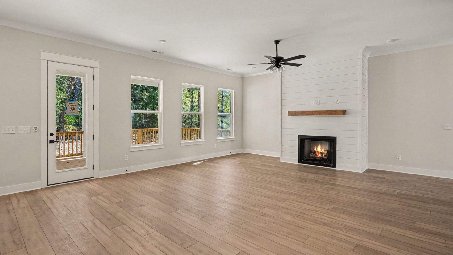 Solace II living area with elevated features such as electric fireplace