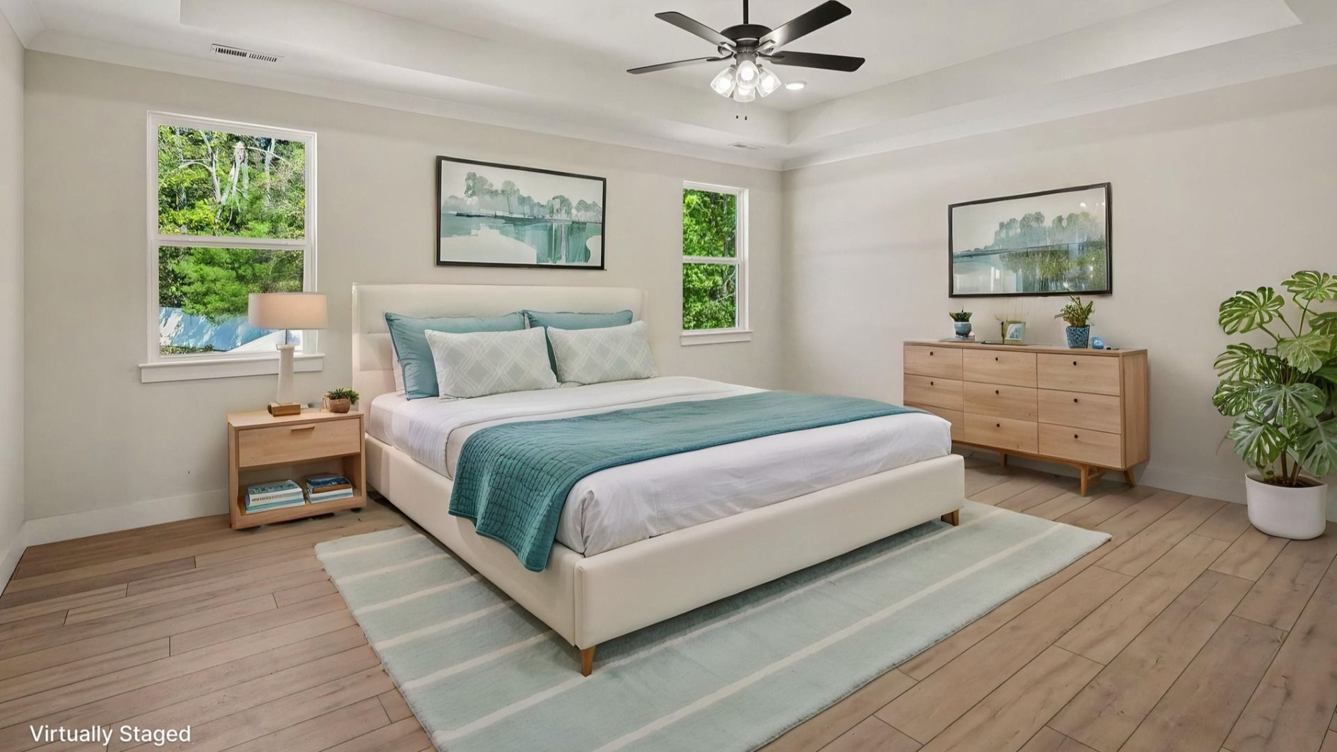 Visually staged primary bedroom