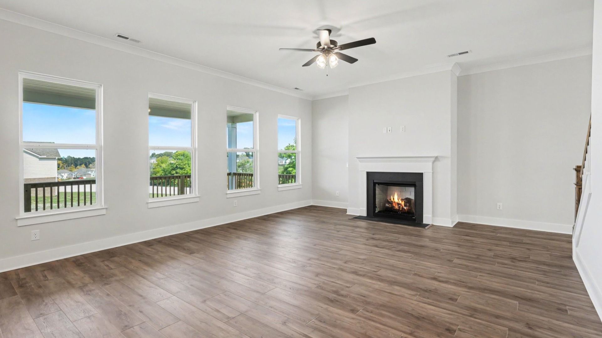Elevated fireplace in living area