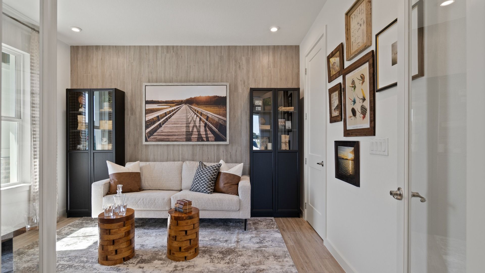 Utilize the flex space as a private office or a cozy living room.