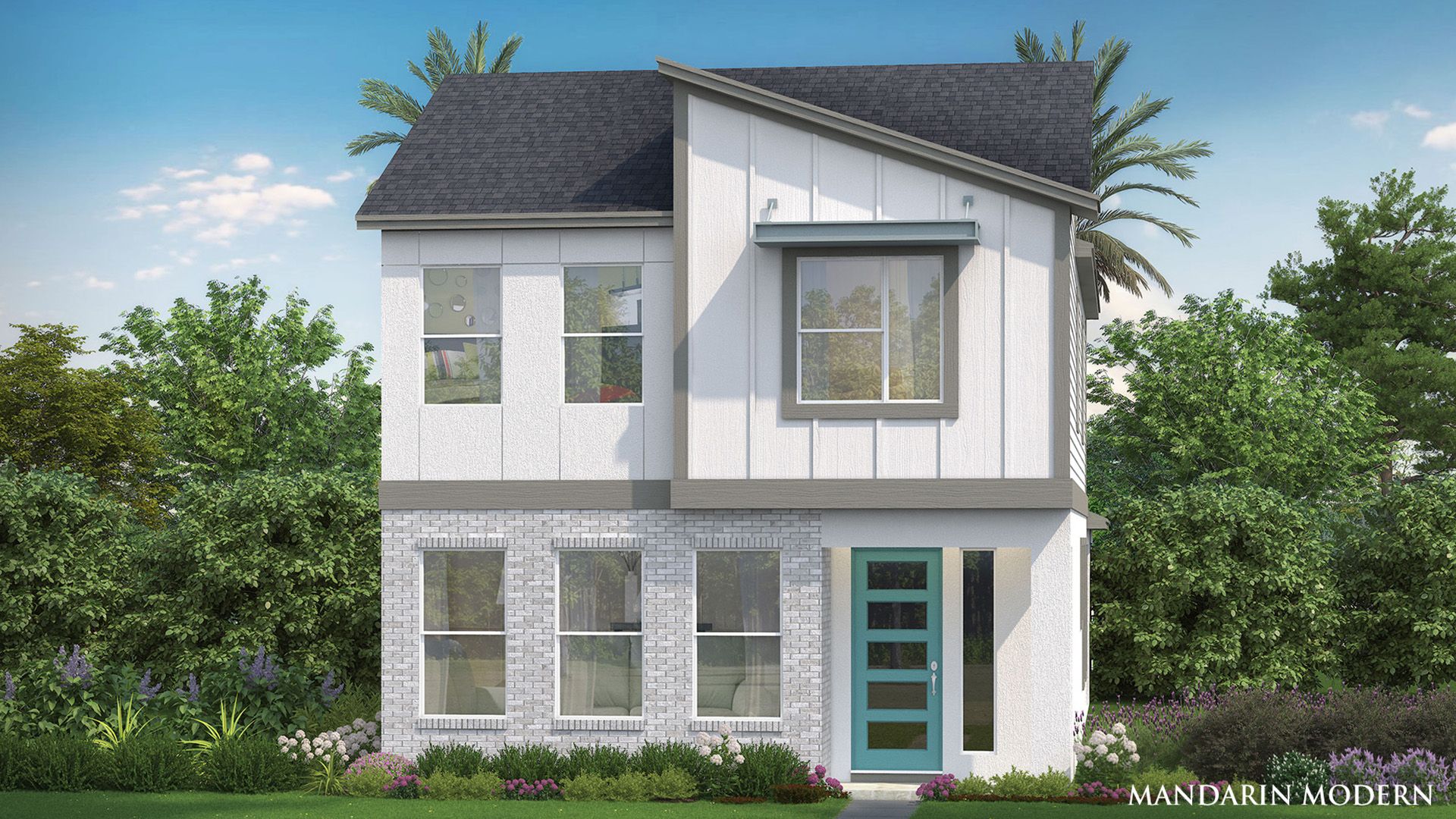 Mandarin model new construction home with front balcony at Lakeside at Satilla by DRB Homes in St. Cloud, Florida.
