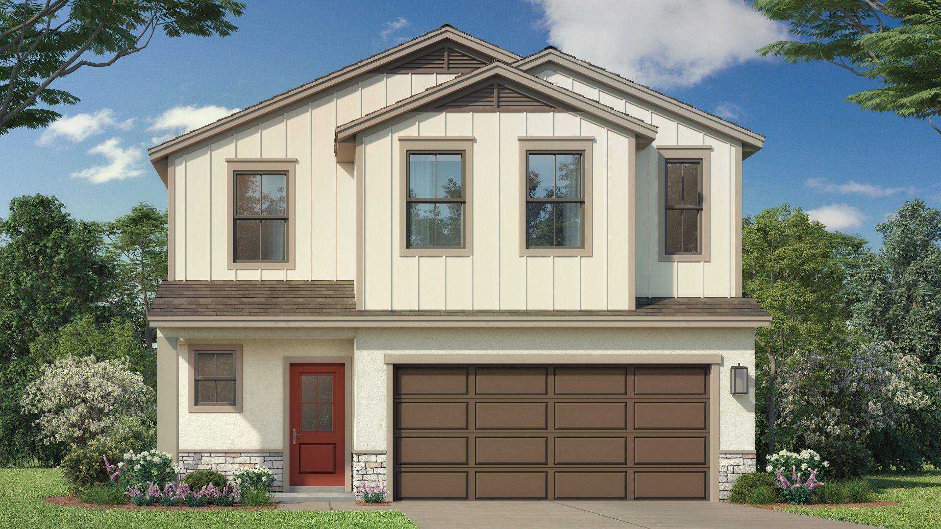 The Naples Farmhouse Elevation at Grasslands West by DRB Homes.
