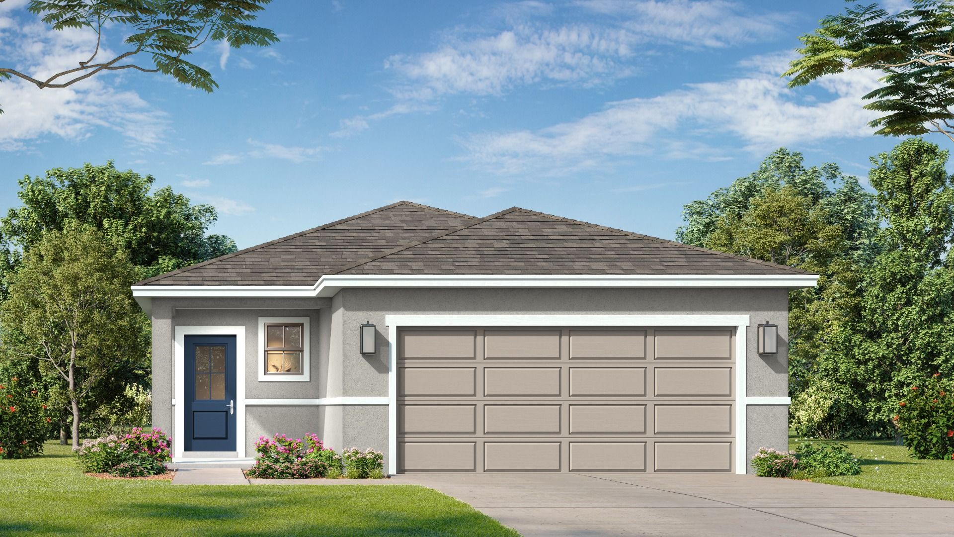 Atlantic Traditional Elevation by DRB Homes at Hamilton Bluff, a new construction community in Haines City, Florida.