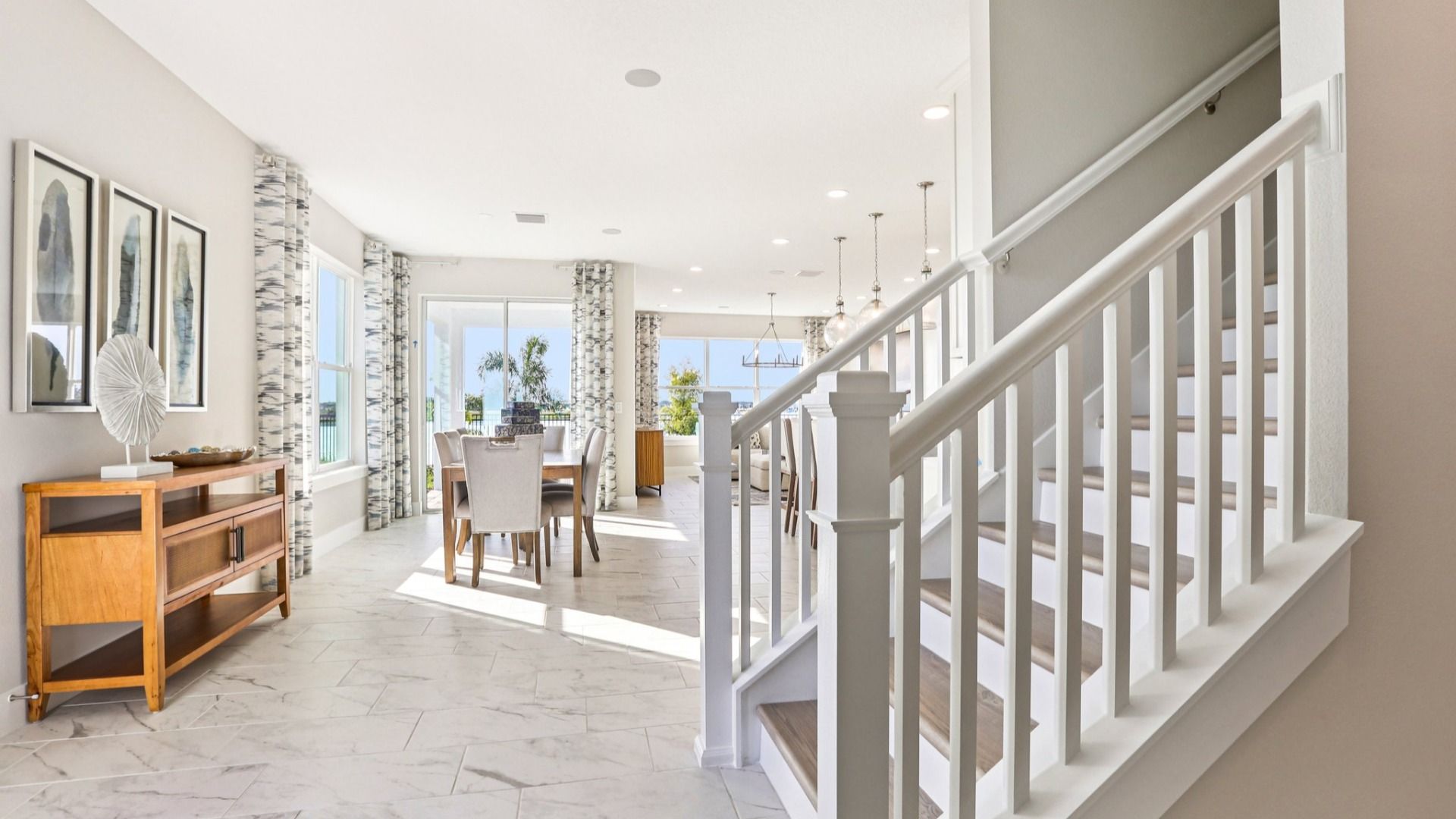The Entryway and Staircase of a DRB Homes Bimini Model at Isla Mirada in San Antonio, FL.