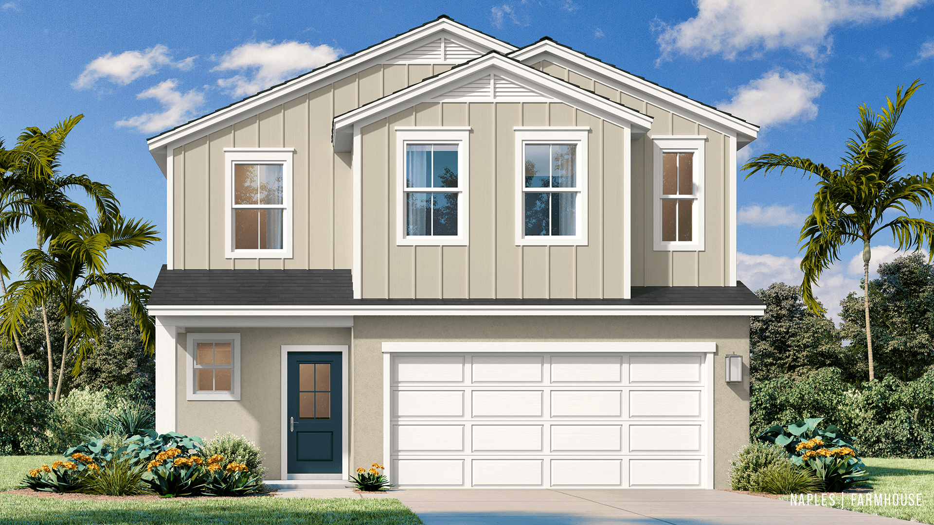Naples Farmhouse elevation at Willowbrook North, a New lakefront home community in Winter Haven, FL