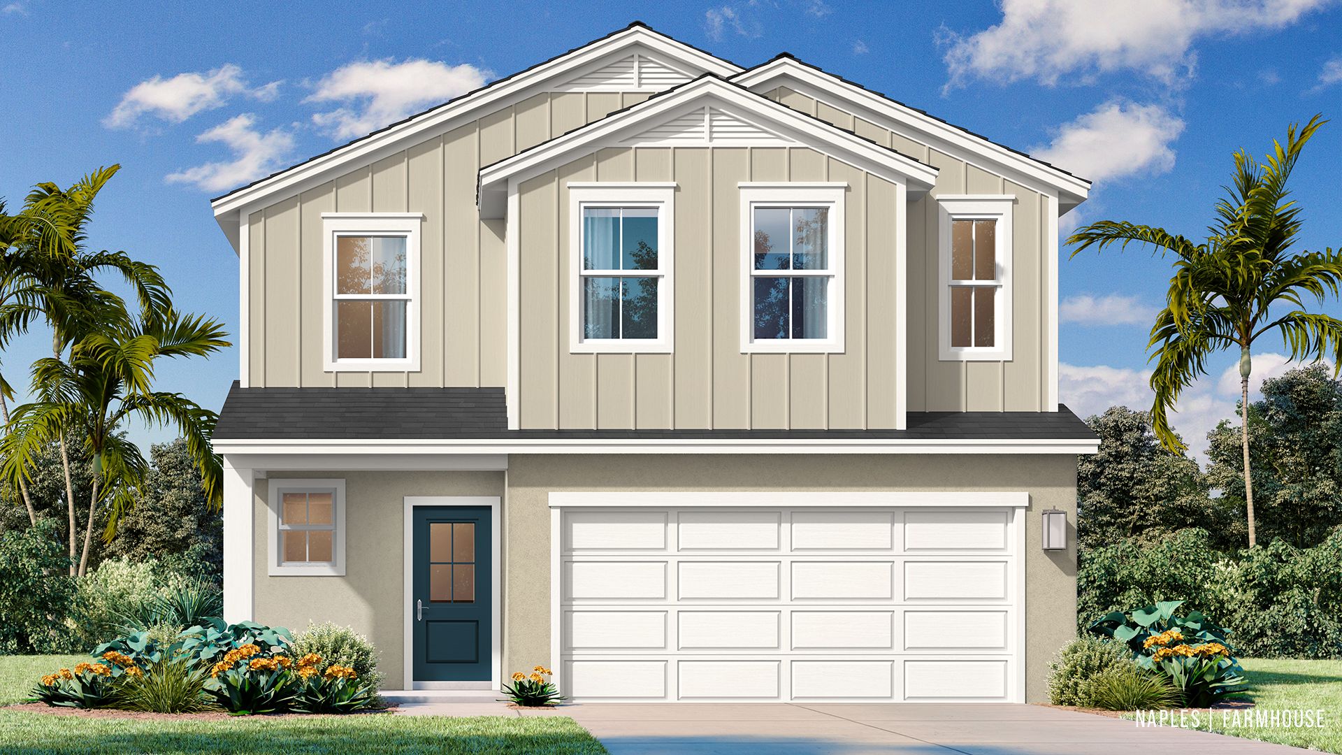 Naples Farmhouse elevation at Willowbrook North, a New lakefront home community in Winter Haven, FL