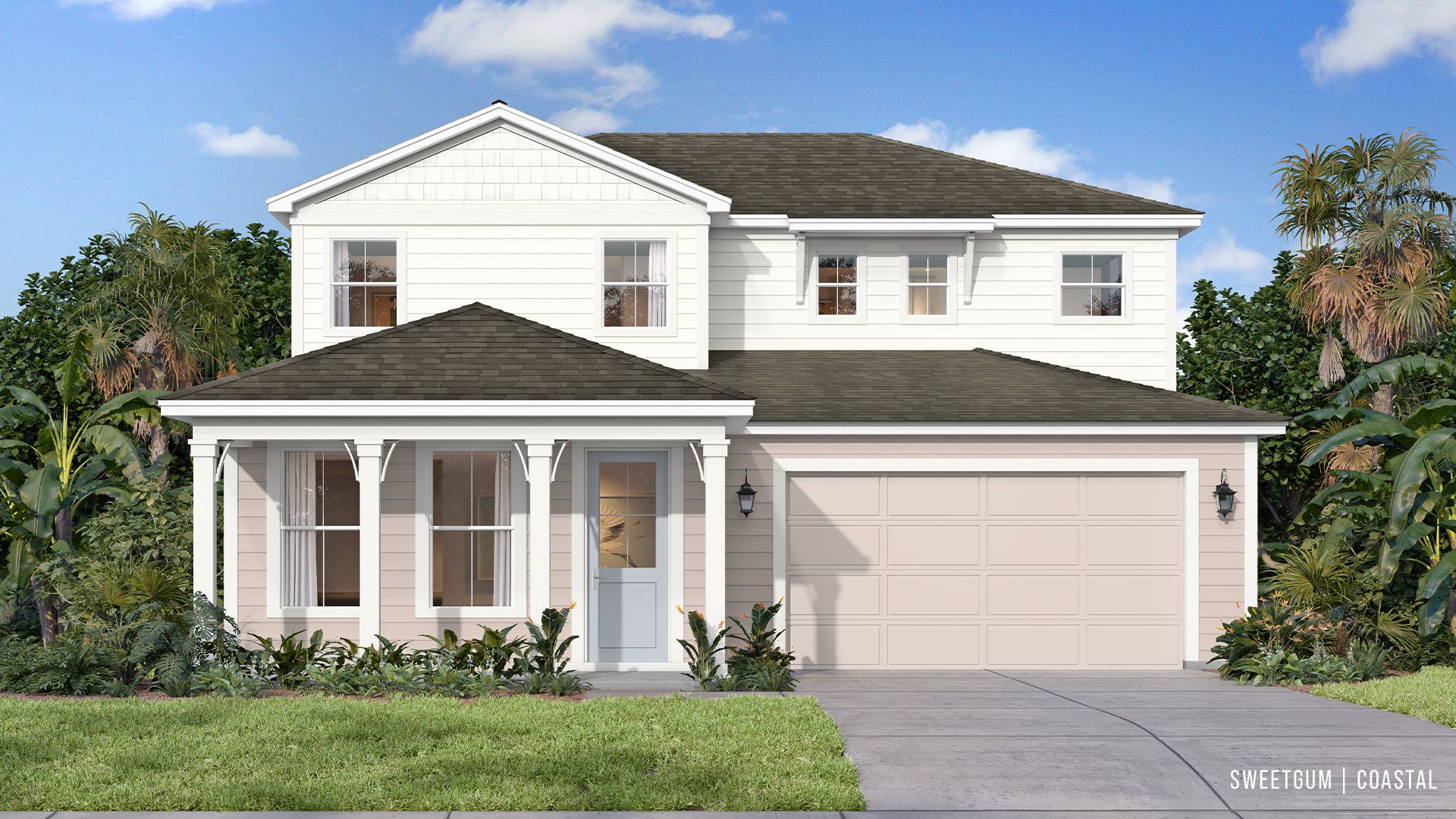 The Sweetgum in Coastal elevation offers breezy curb appeal and spacious living near lakes, parks, and trails in Mount Dora.