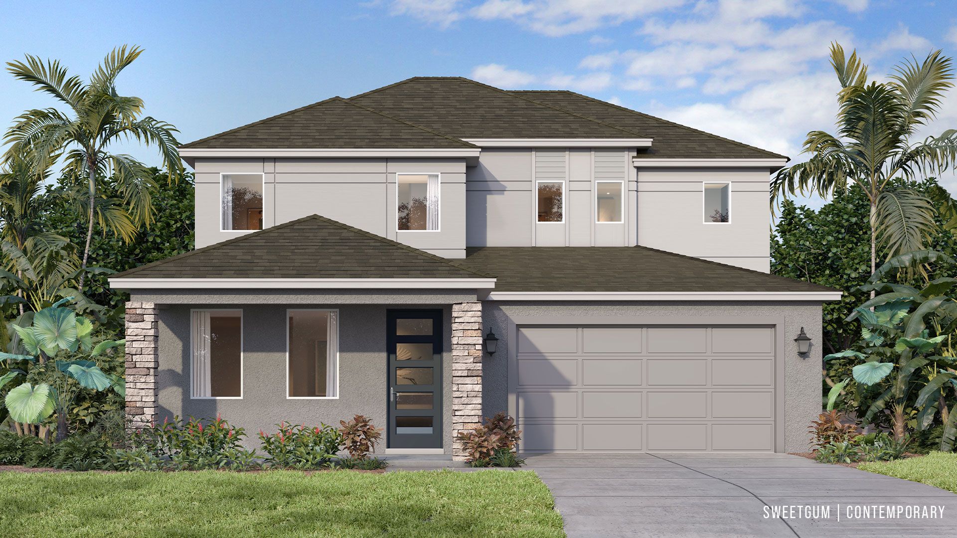 With bold lines and stone accents, the Sweetgum Contemporary brings modern living to Trailside in Mount Dora.