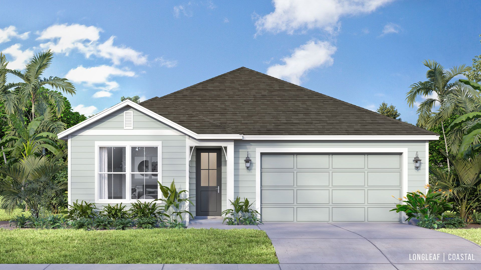 Breezy and inviting, the Longleaf in Coastal elevation offers relaxed Florida living at Trailside in Mount Dora.