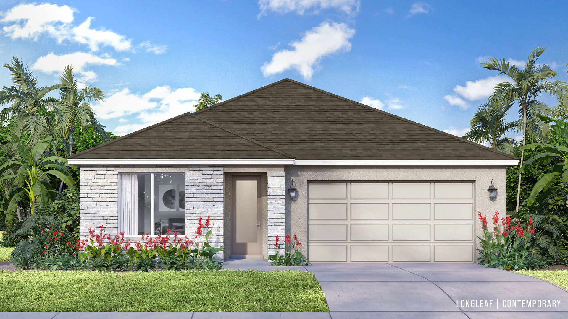Clean lines and modern style define the Longleaf in Contemporary elevation—available now at Trailside in Mount Dora.