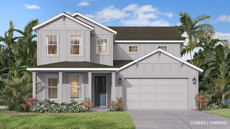 With its iconic gables and cozy porch, the Plumeria Farmhouse brings charm and space to Trailside in Mount Dora.