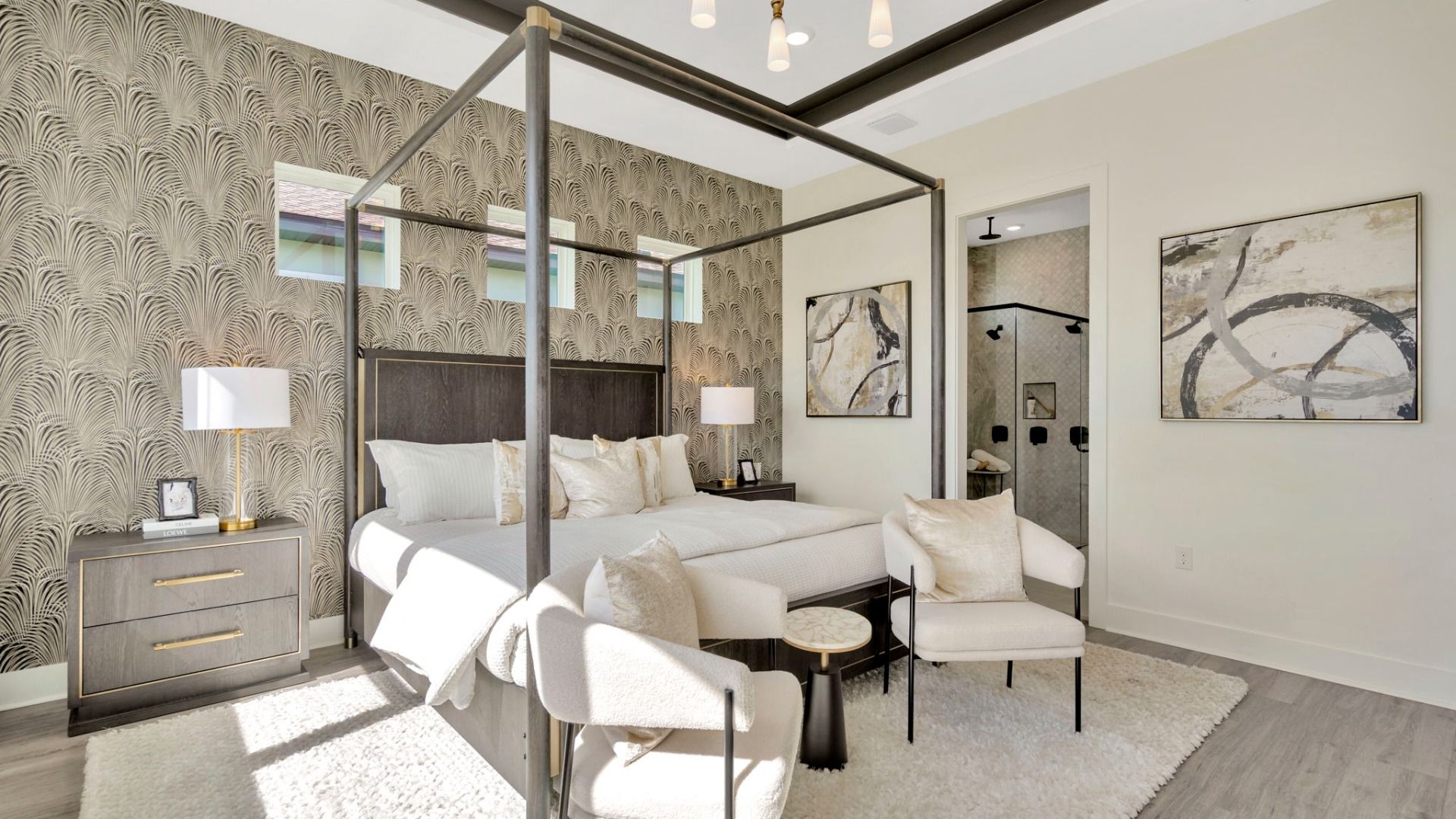 The Primary Bathroom of a DRB Homes Grand Eider model, which is a home plan offered at Serengeti in Spring Hill, FL.