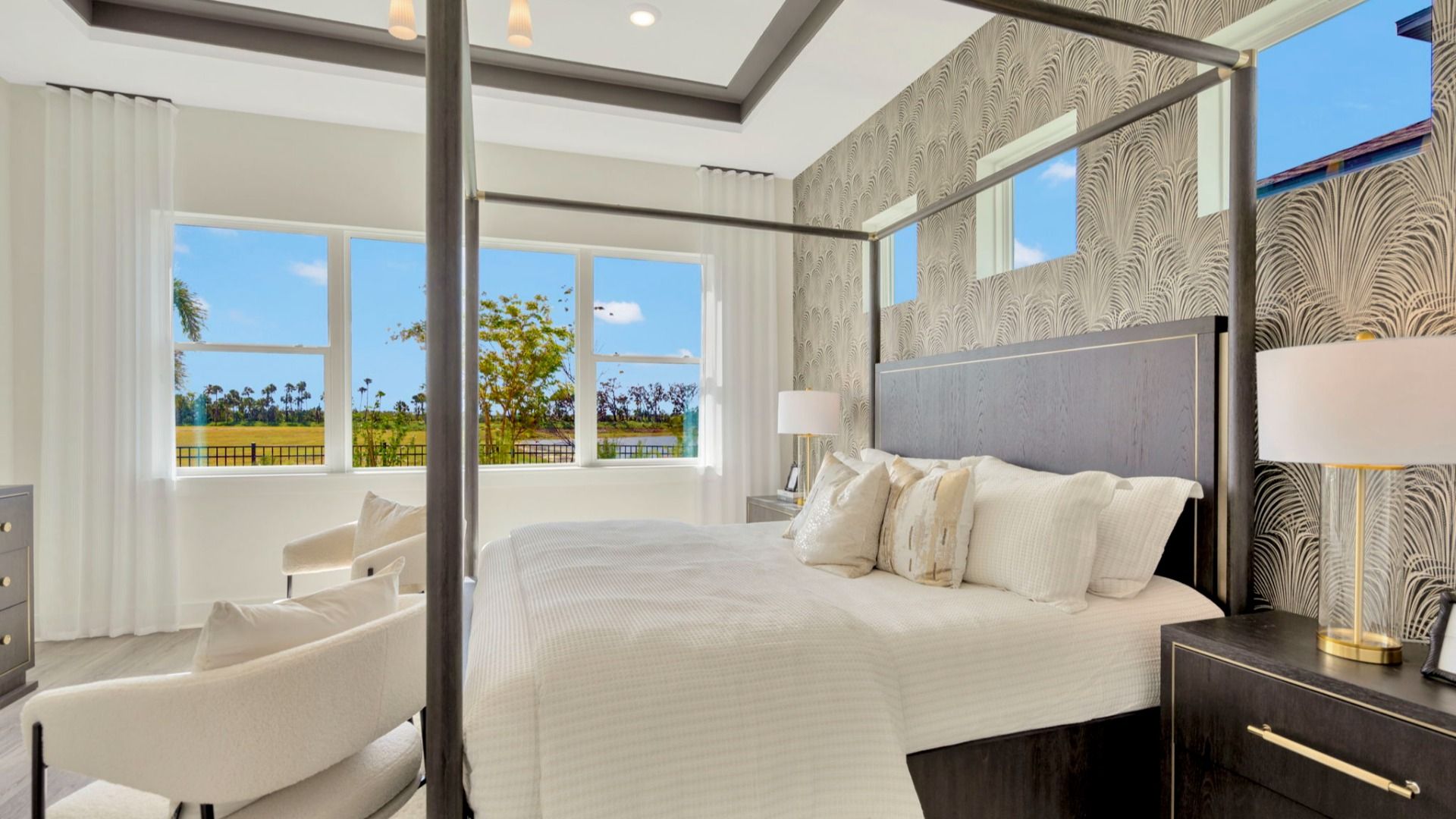 The Primary Bedroom of a DRB Homes Grand Eider model, which is a home plan offered at Serengeti in Spring Hill, FL.