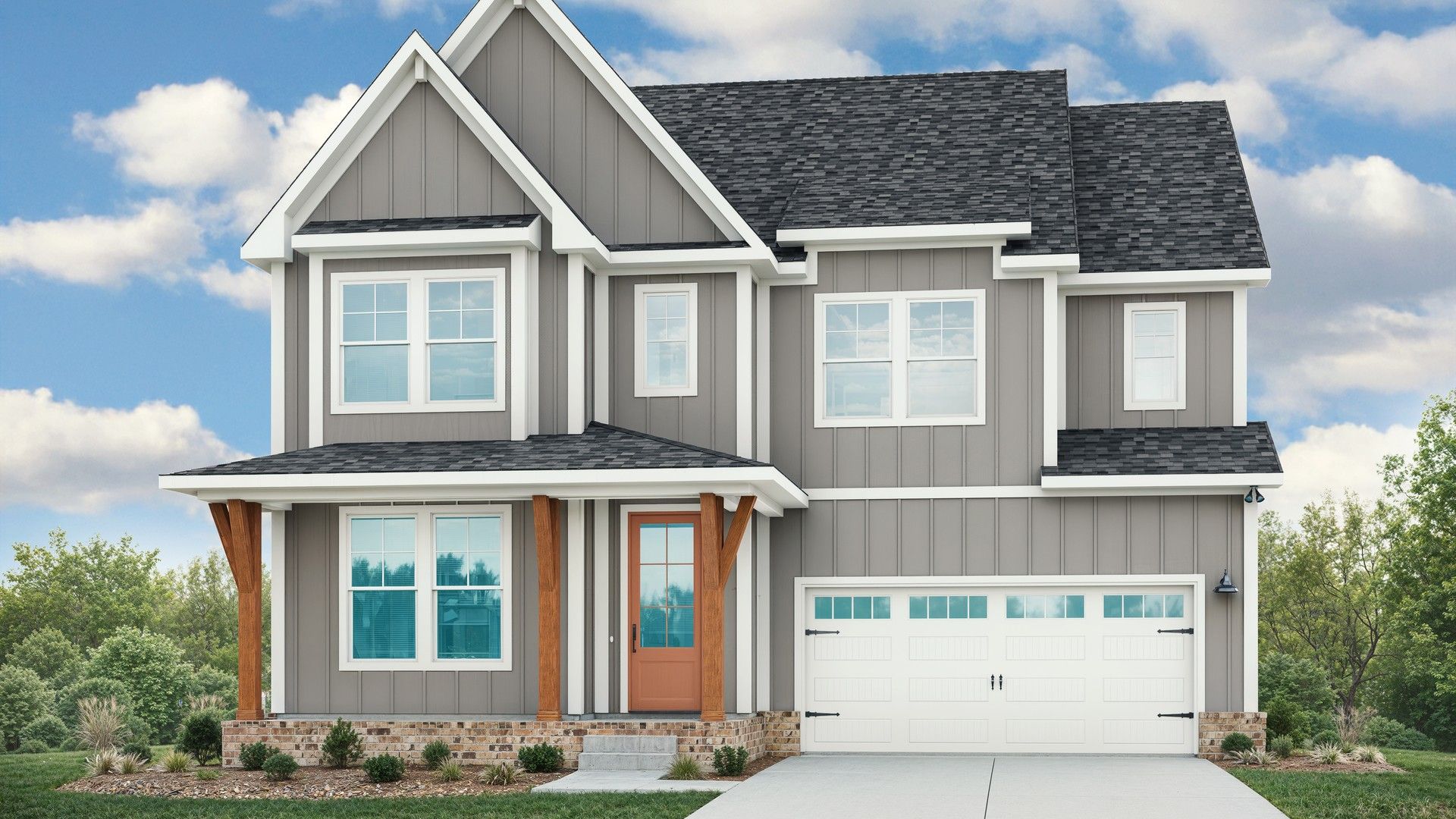 Elegant gabled roof and rich wood accents define this luxurious Murfreesboro residence.